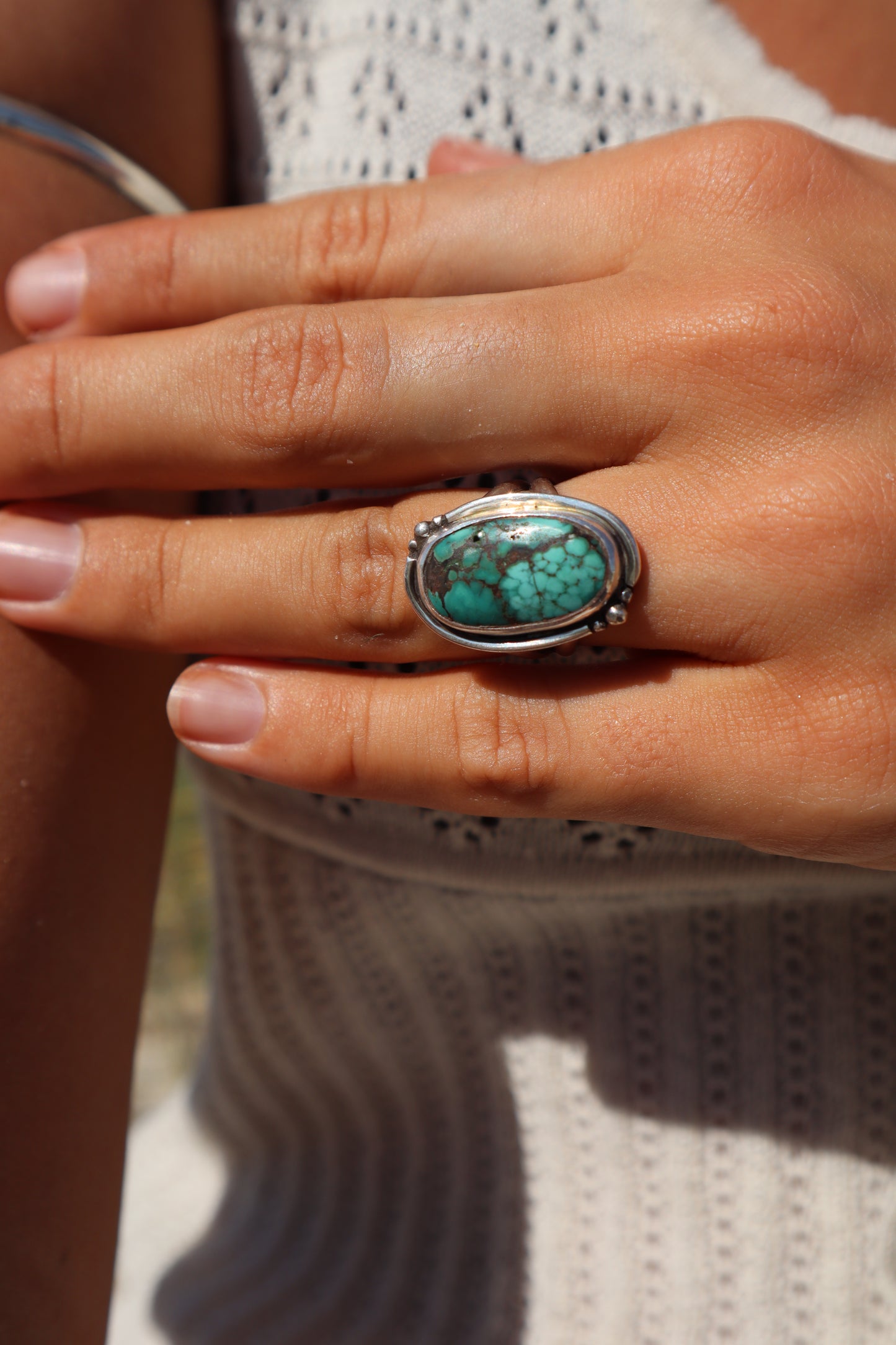 Chunky Turquoise Ring SIZE L - 5 3/4