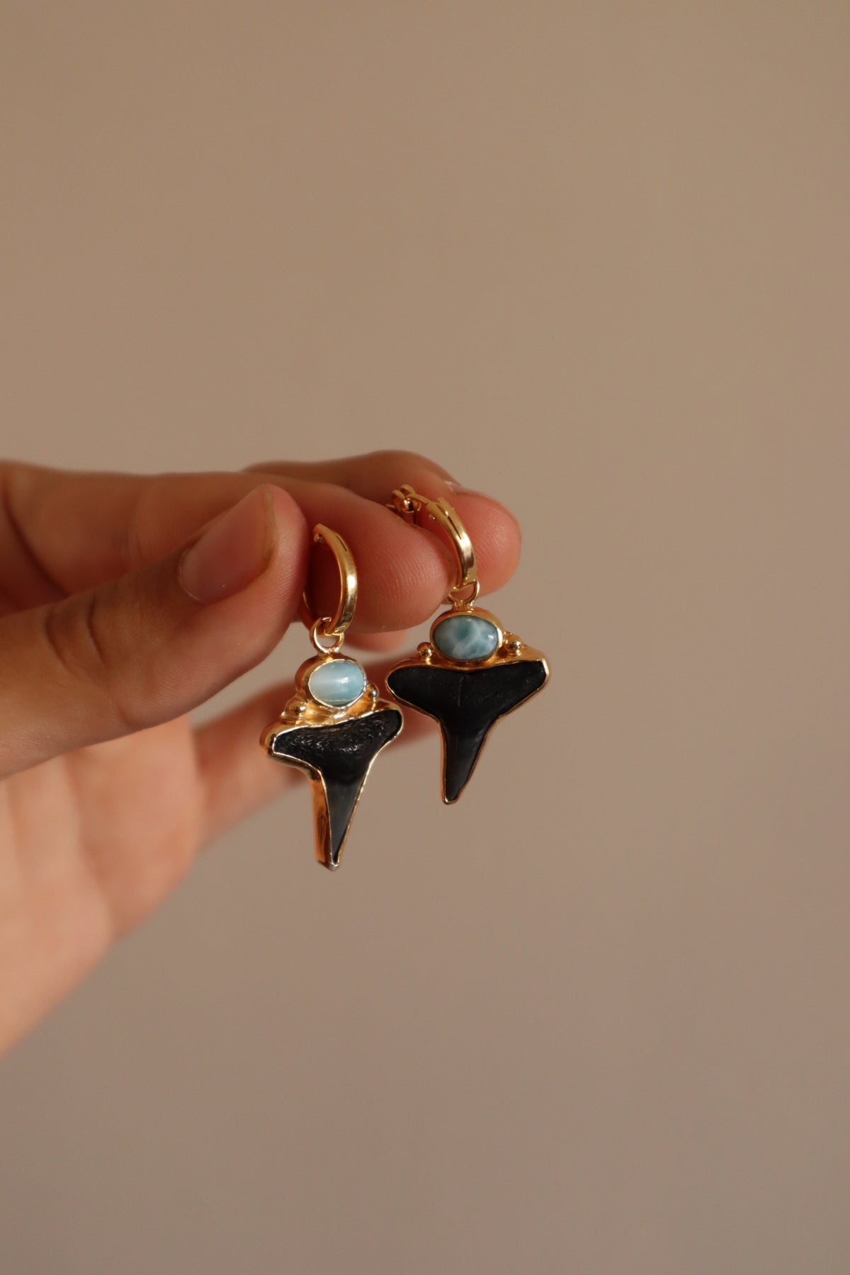 Shark Tooth x Larimar Hoops