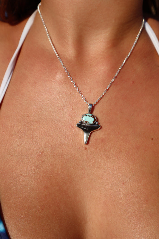 Turquoise x Fossilised Shark Tooth Pendant