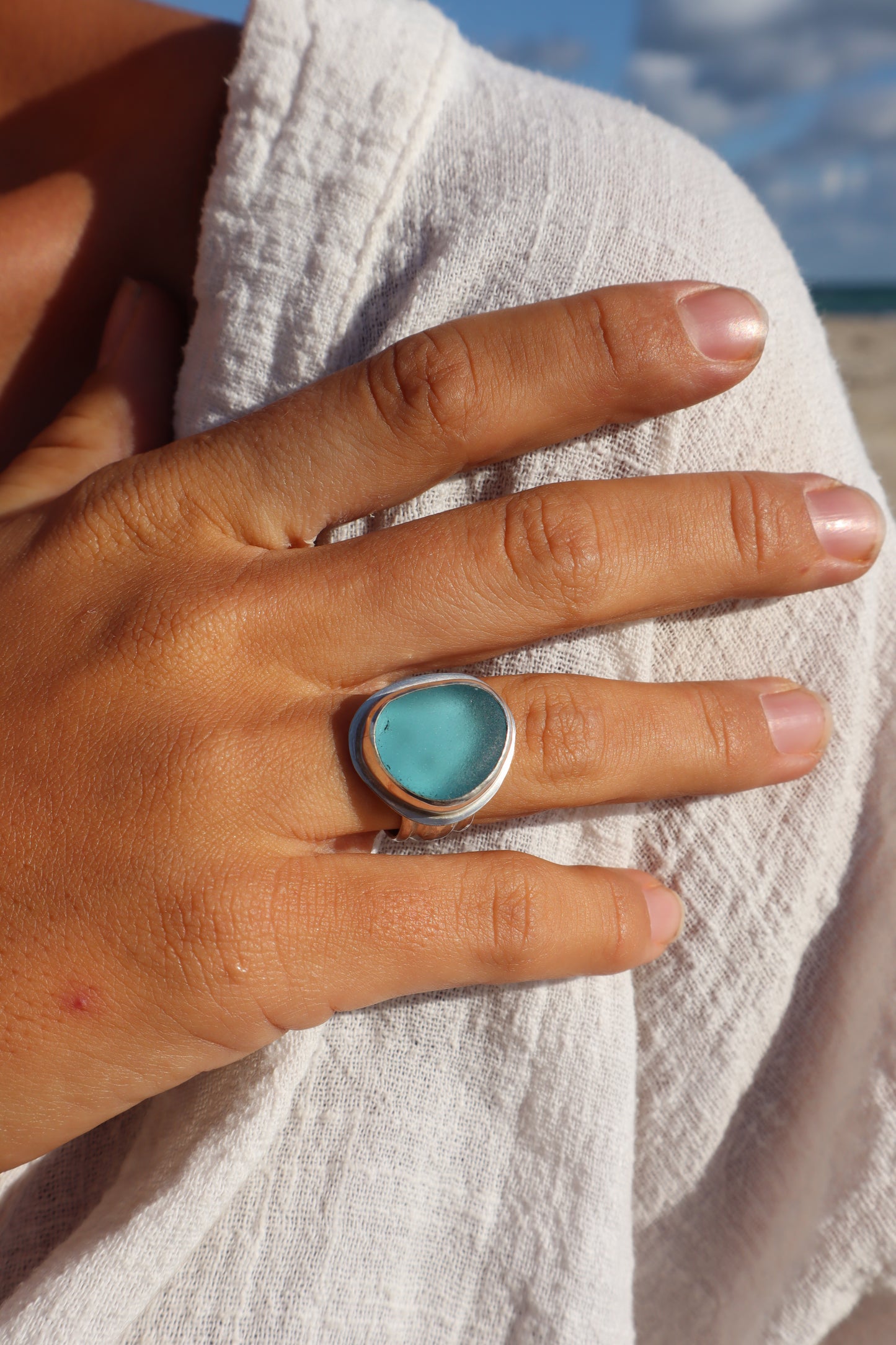 Chunky Seaglass Ring SIZE O - 7 1/2
