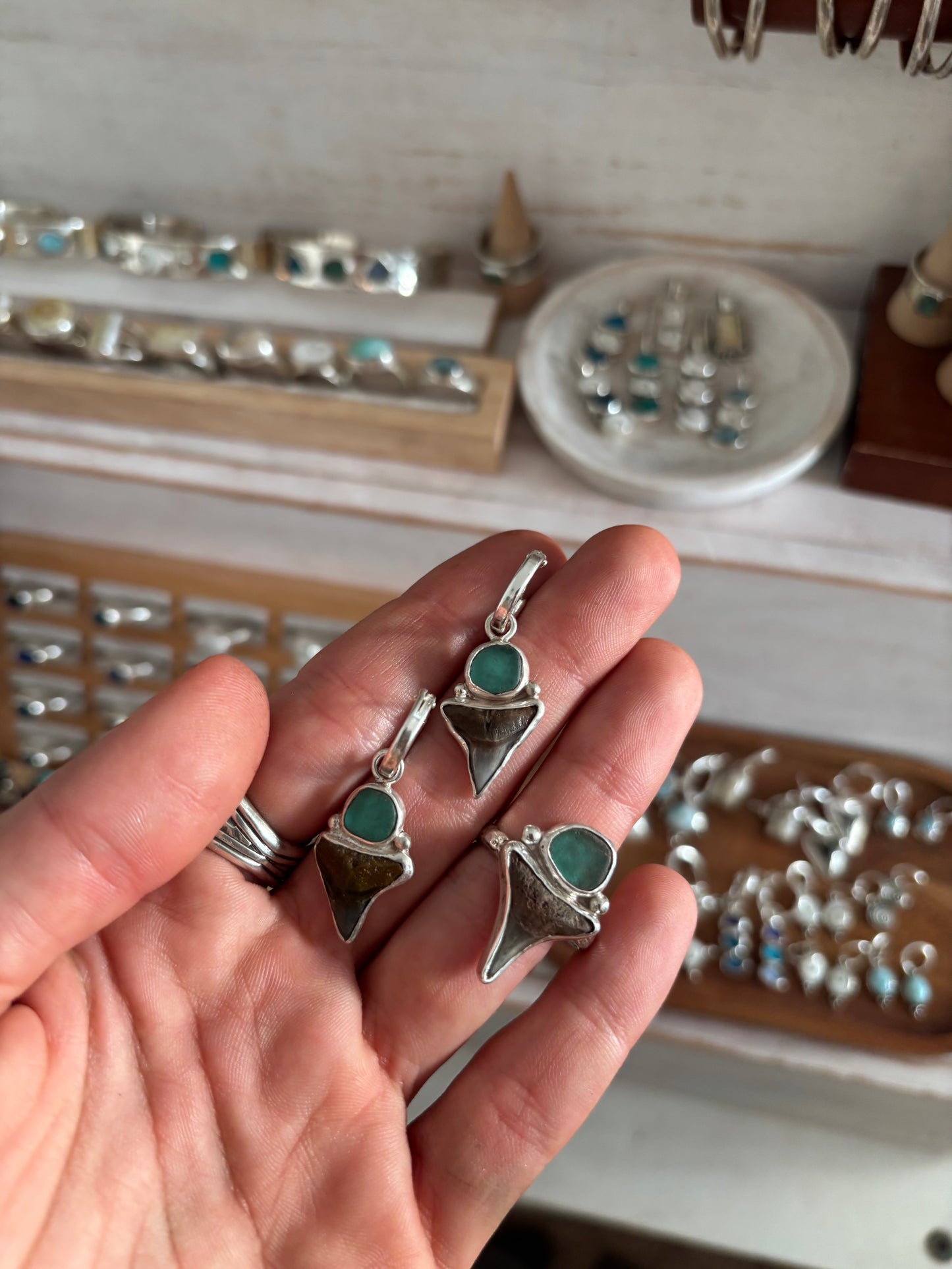 Shark Tooth x Seaglass Earrings