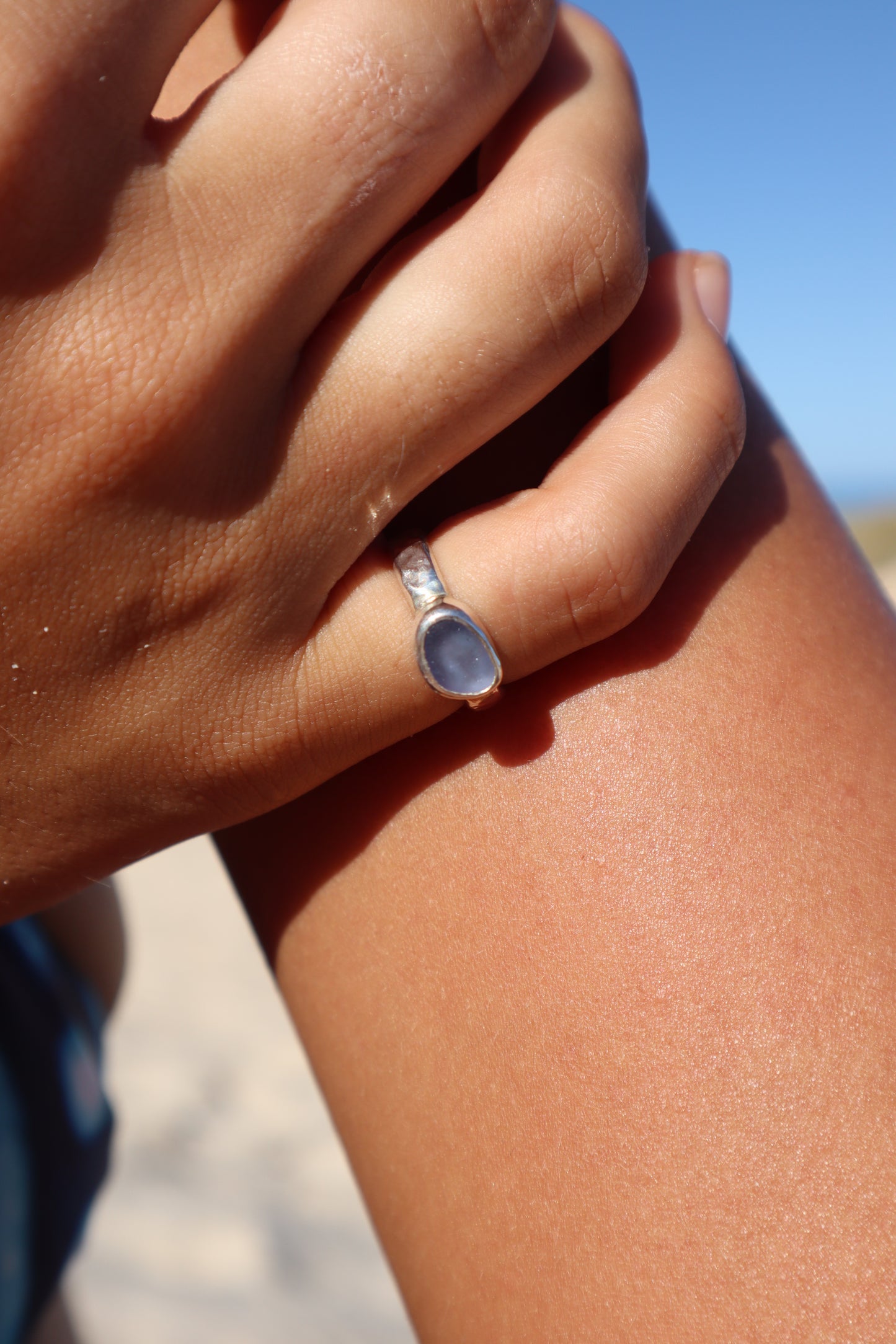 Blue Sea Glass Ring SIZE I 1/2 - 4 1/2