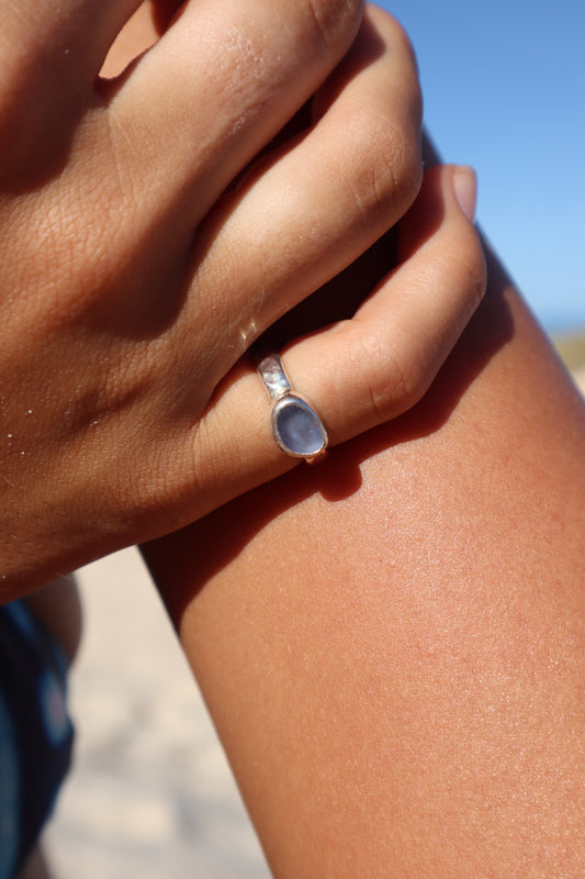 Blue Sea Glass Ring SIZE I 1/2 - 4 1/2