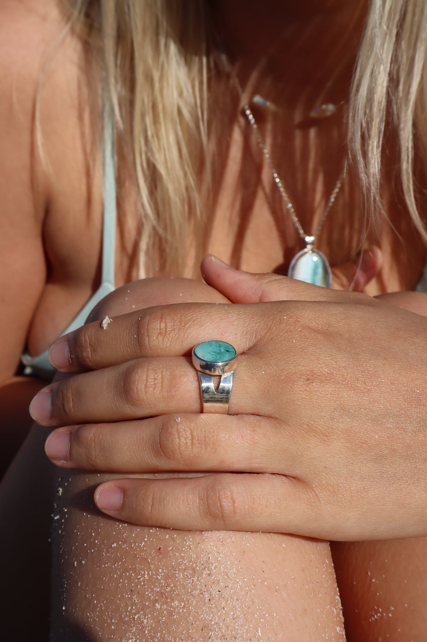 Round Turquoise Ring SIZE Q 1/2 - 8 1/2