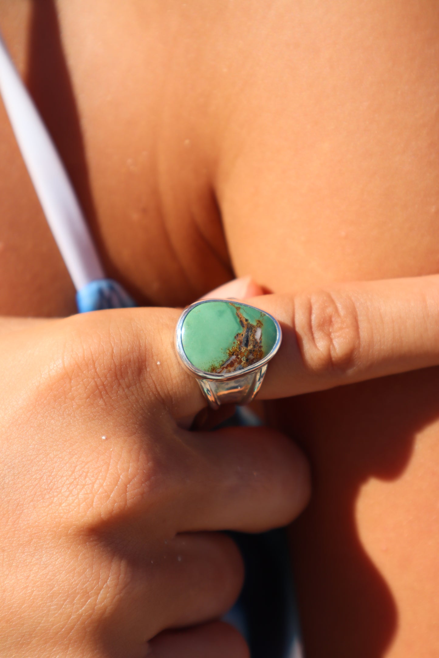 Chunky Green Turquoise Ring SIZE P - 7 3/4