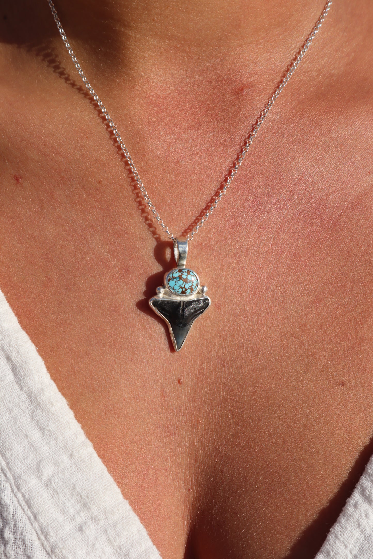 Turquoise x Fossilised Shark Tooth Pendant