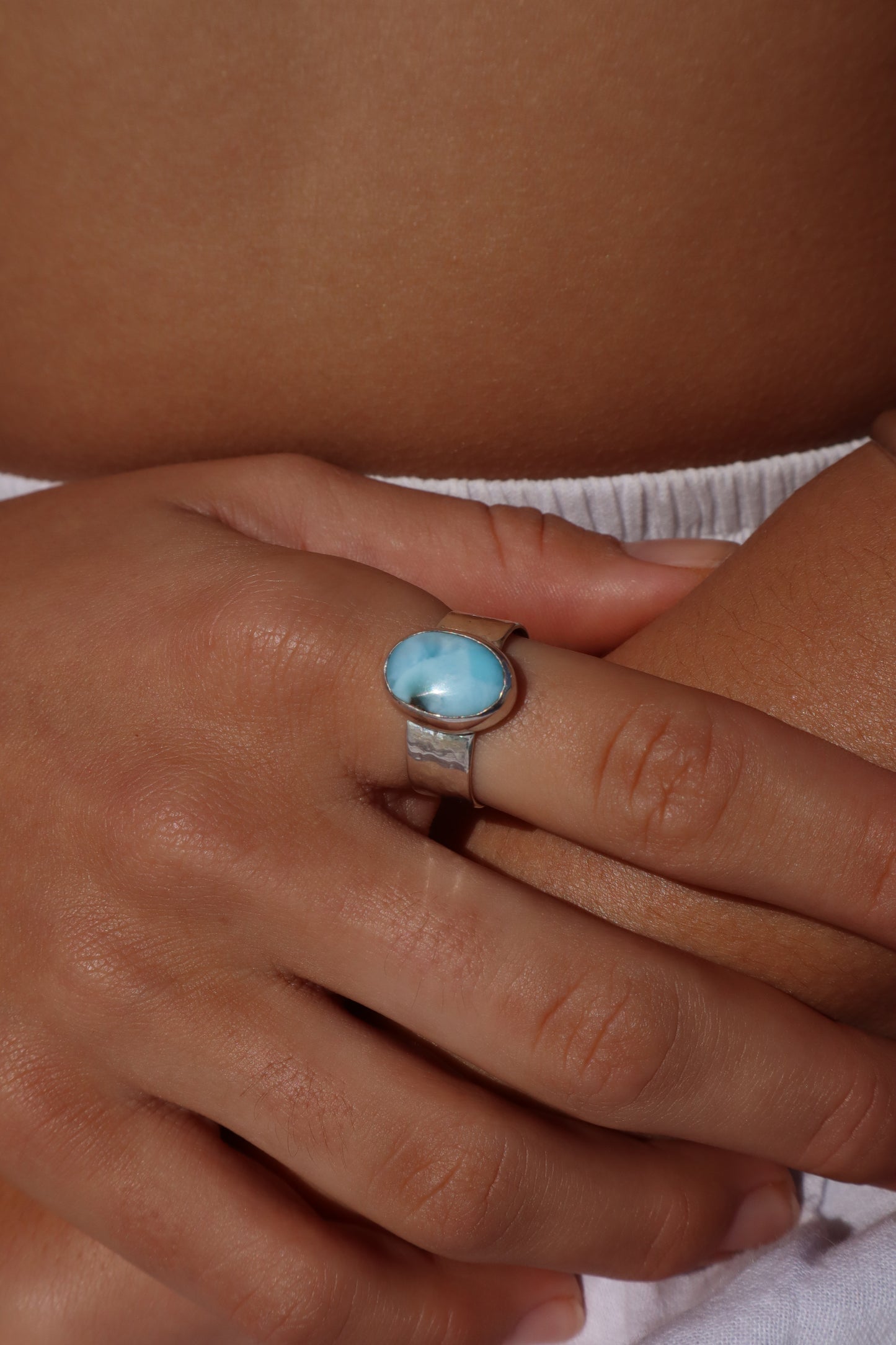 Textured Larimar Ring SIZE S 1/2 - 9 1/2