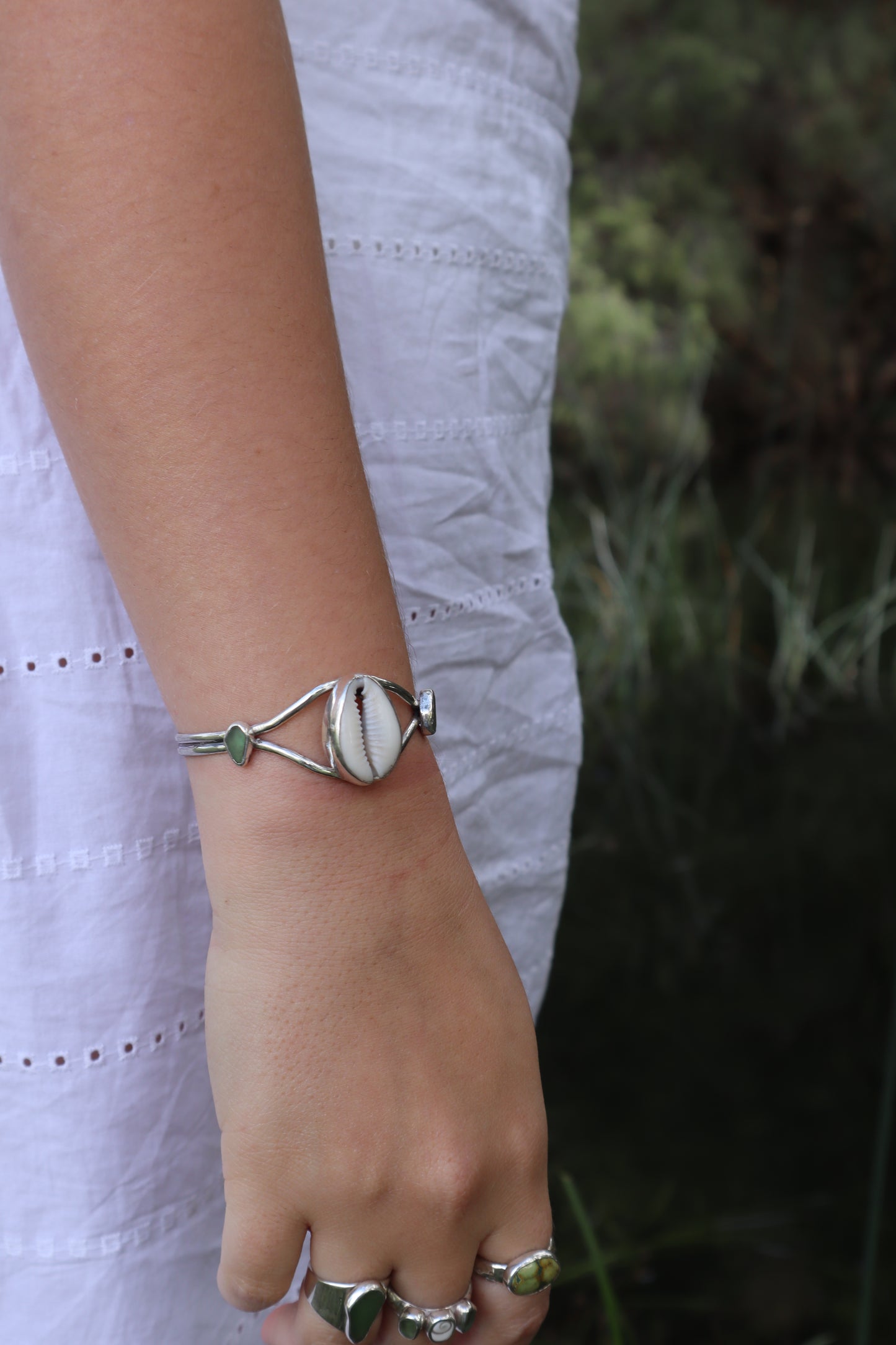 Cowrie x Sea Glass Cuff