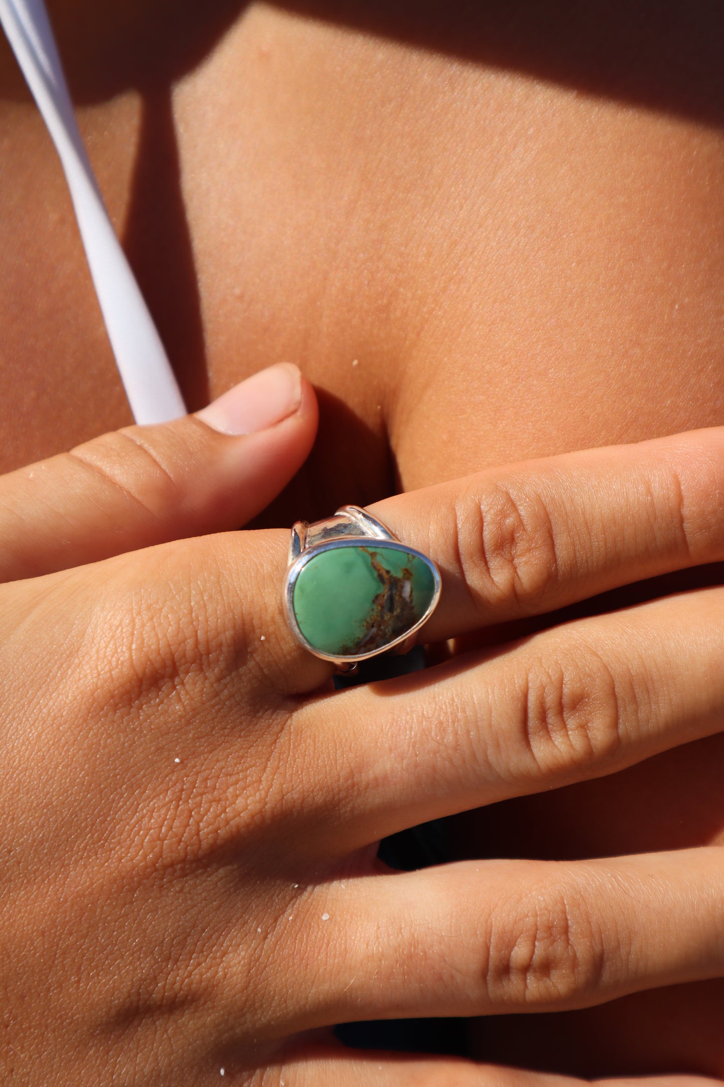 Chunky Green Turquoise Ring SIZE P - 7 3/4