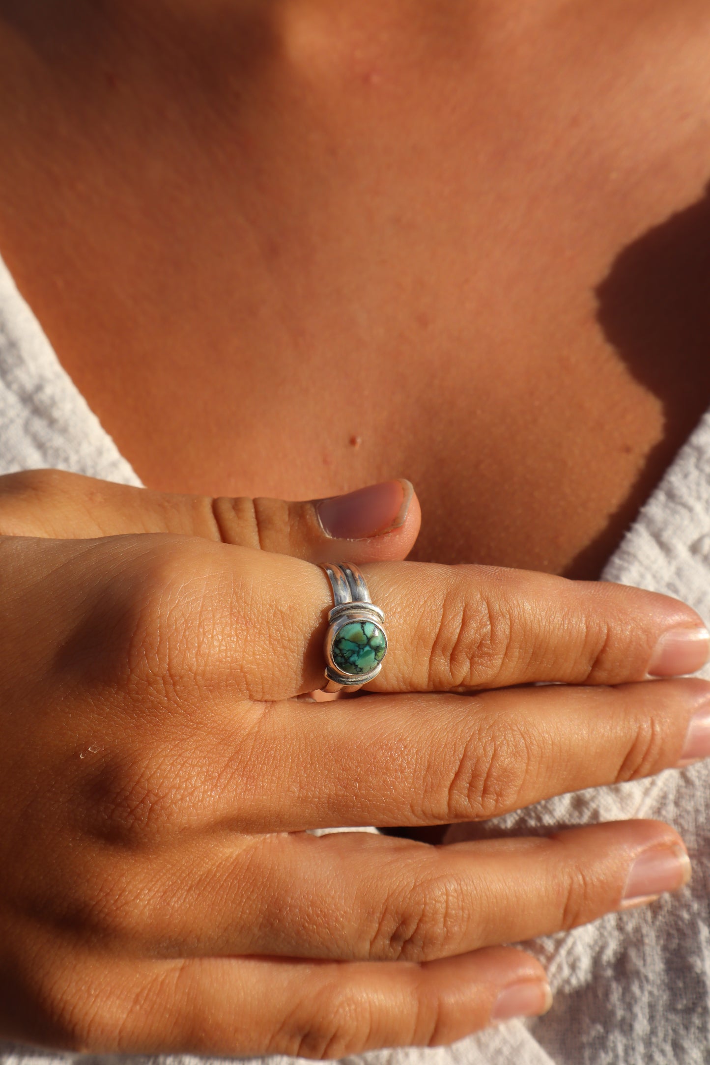 Green Turquoise Ring SIZE P - 7 3/4