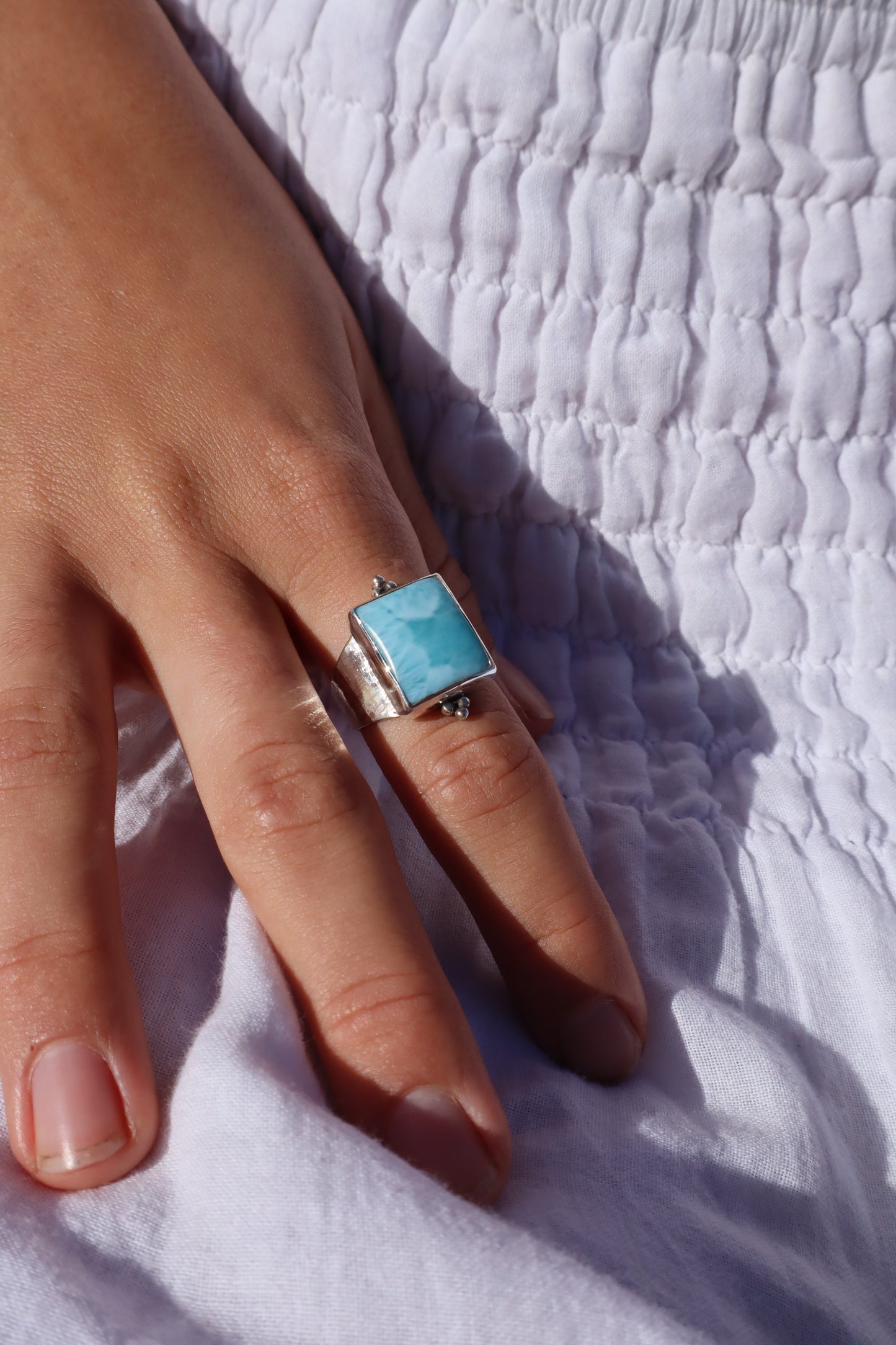Chunky Larimar Angel Ring SIZE S - 9 1/4