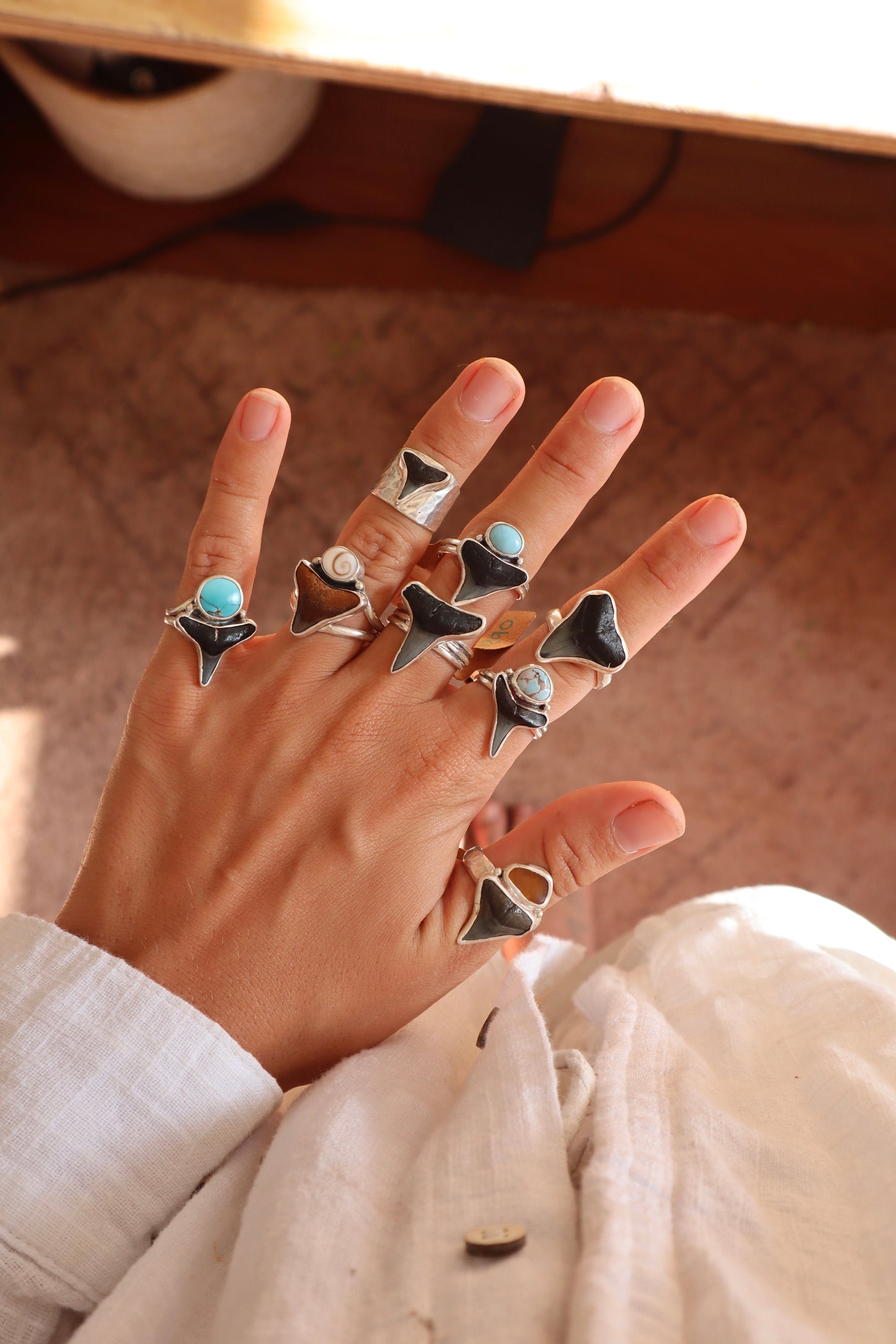 Shark Tooth x Seaglass Ring SIZE T 1/2 - 10