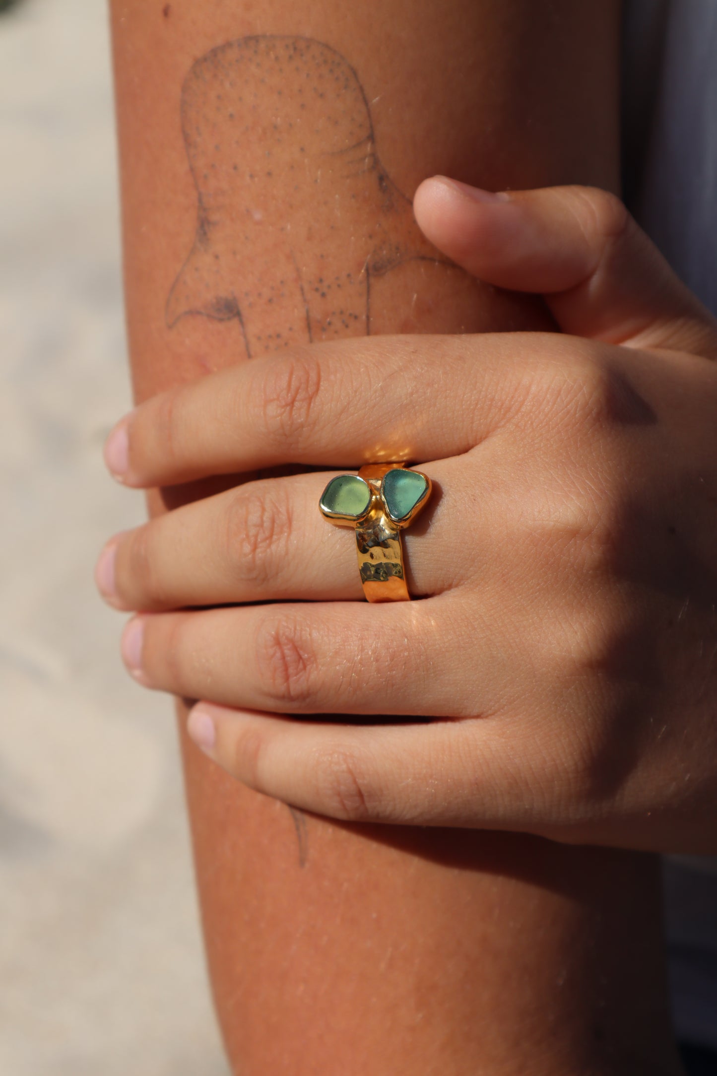Double Sea Glass Ring SIZE 9.5 - S 1/2