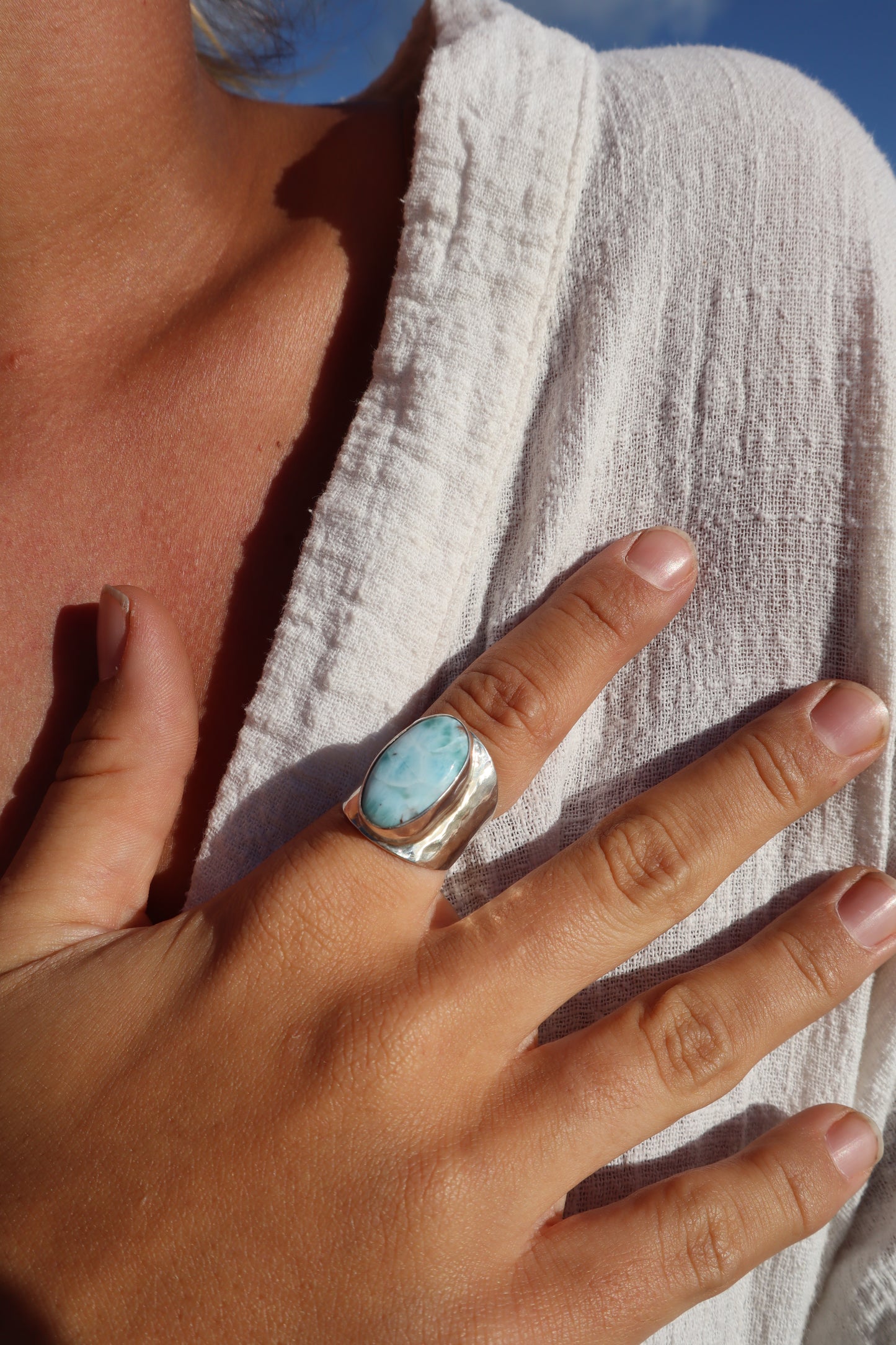 Chunky Larimar Signet Ring SIZE P 1/2 - 8