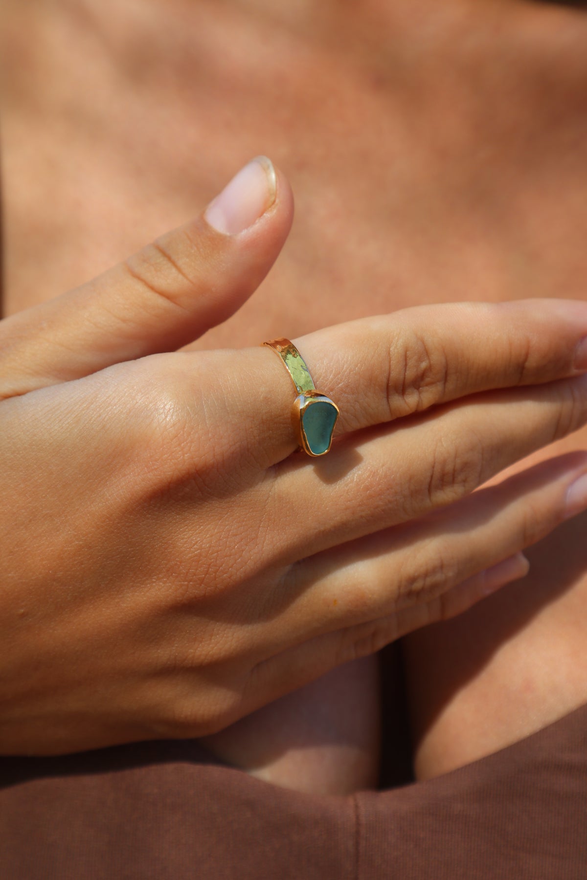Blue Sea Glass Ring SIZE 10
