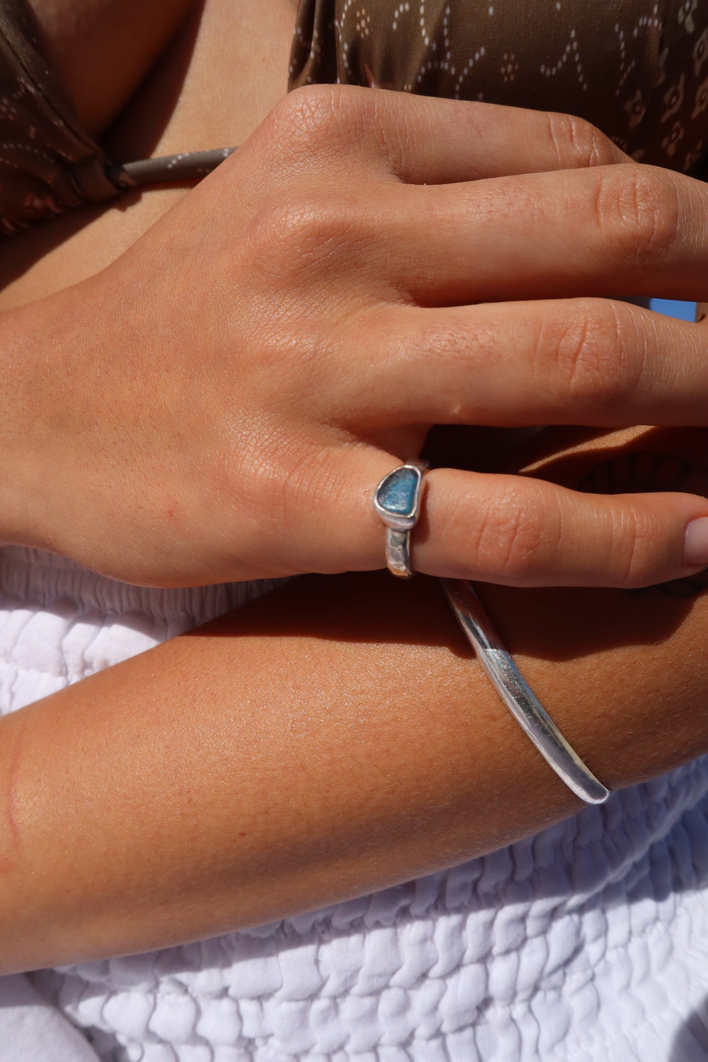 Dainty Blue Sea Glass Ring SIZE I - 4 1/2