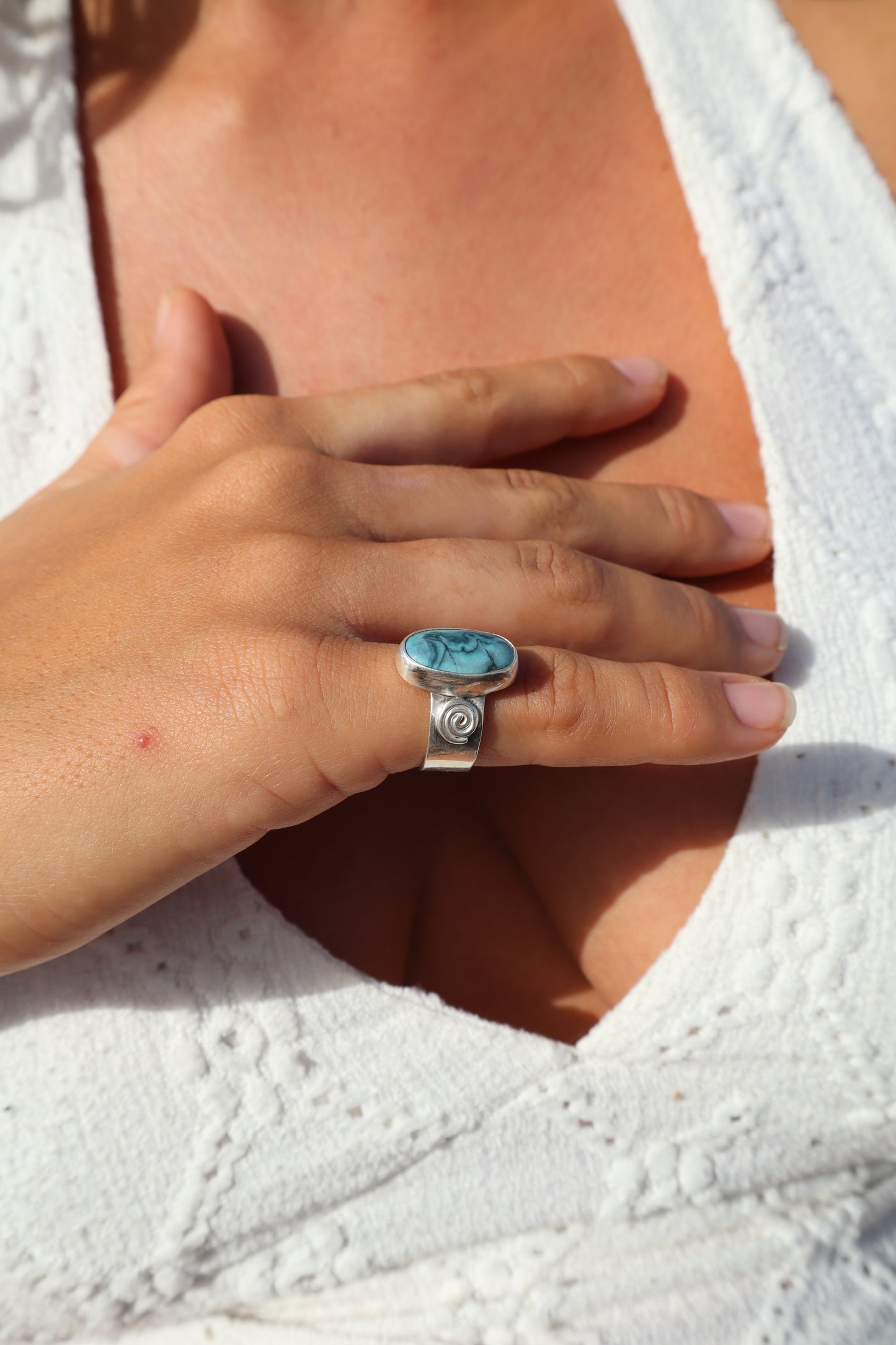 Spiral Turquoise Ring SIZE L - 5 3/4