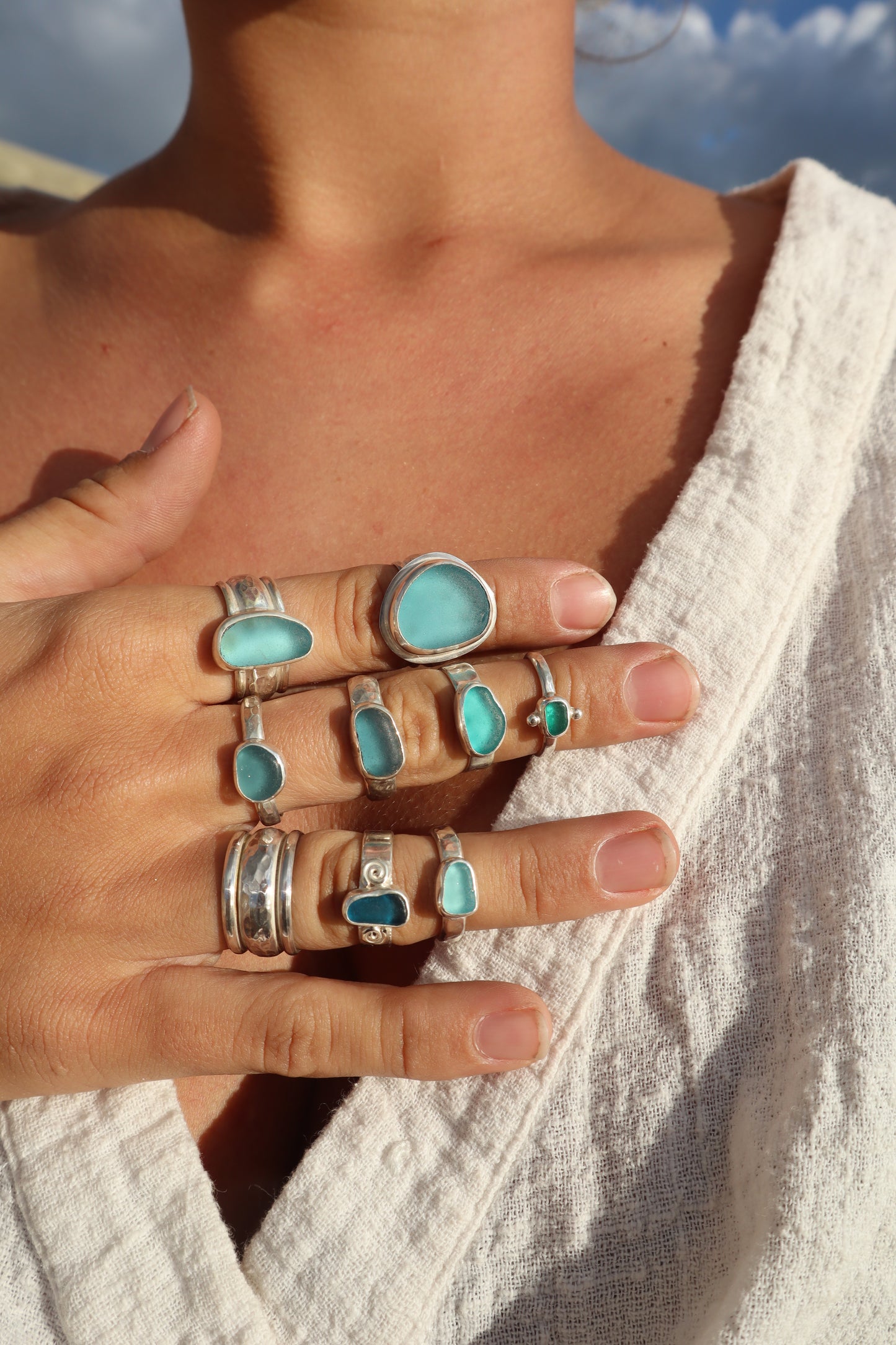 Chunky Seaglass Ring SIZE O - 7 1/2