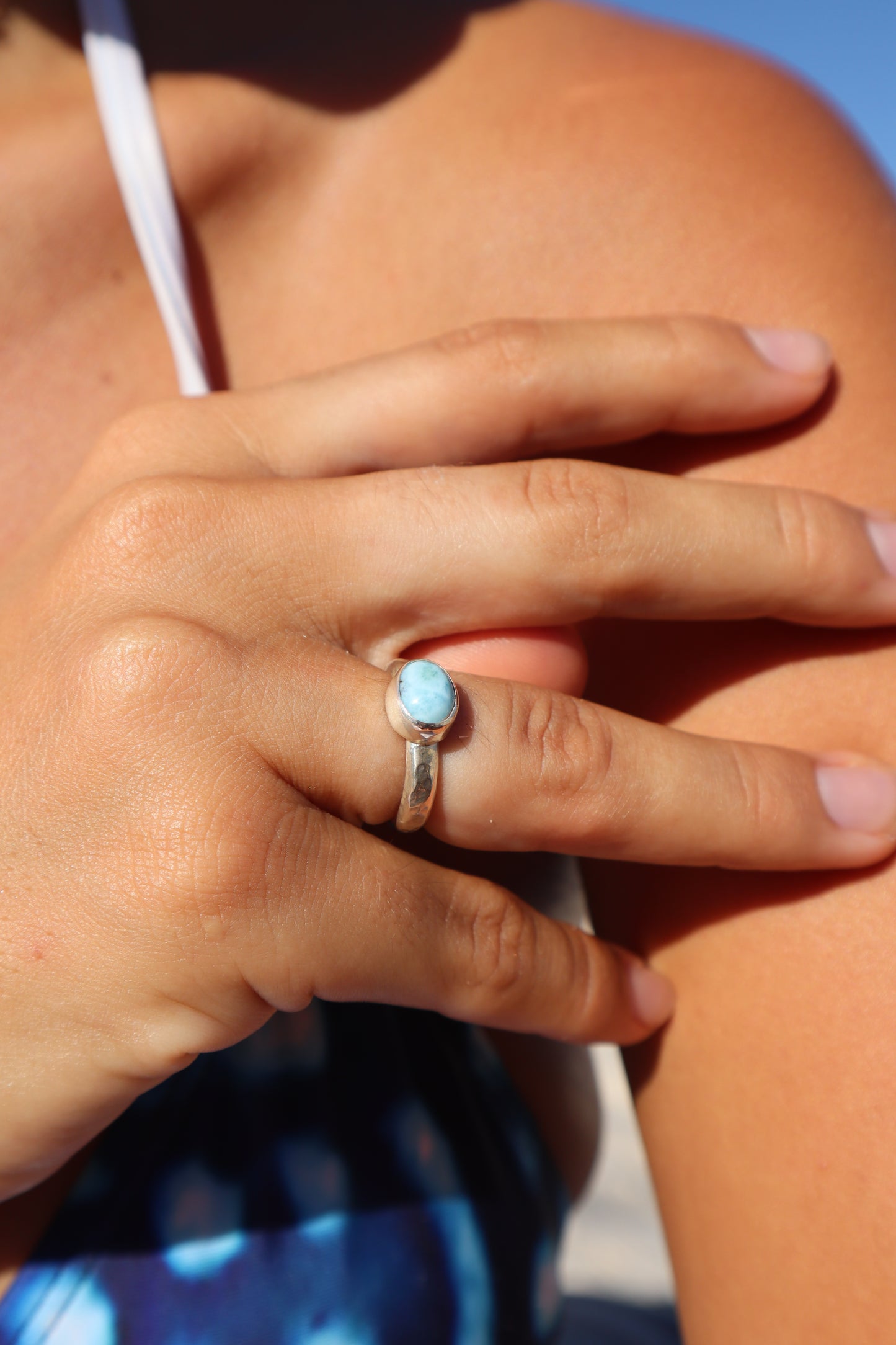 Dainty Larimar Ring SIZE L - 5 3/4