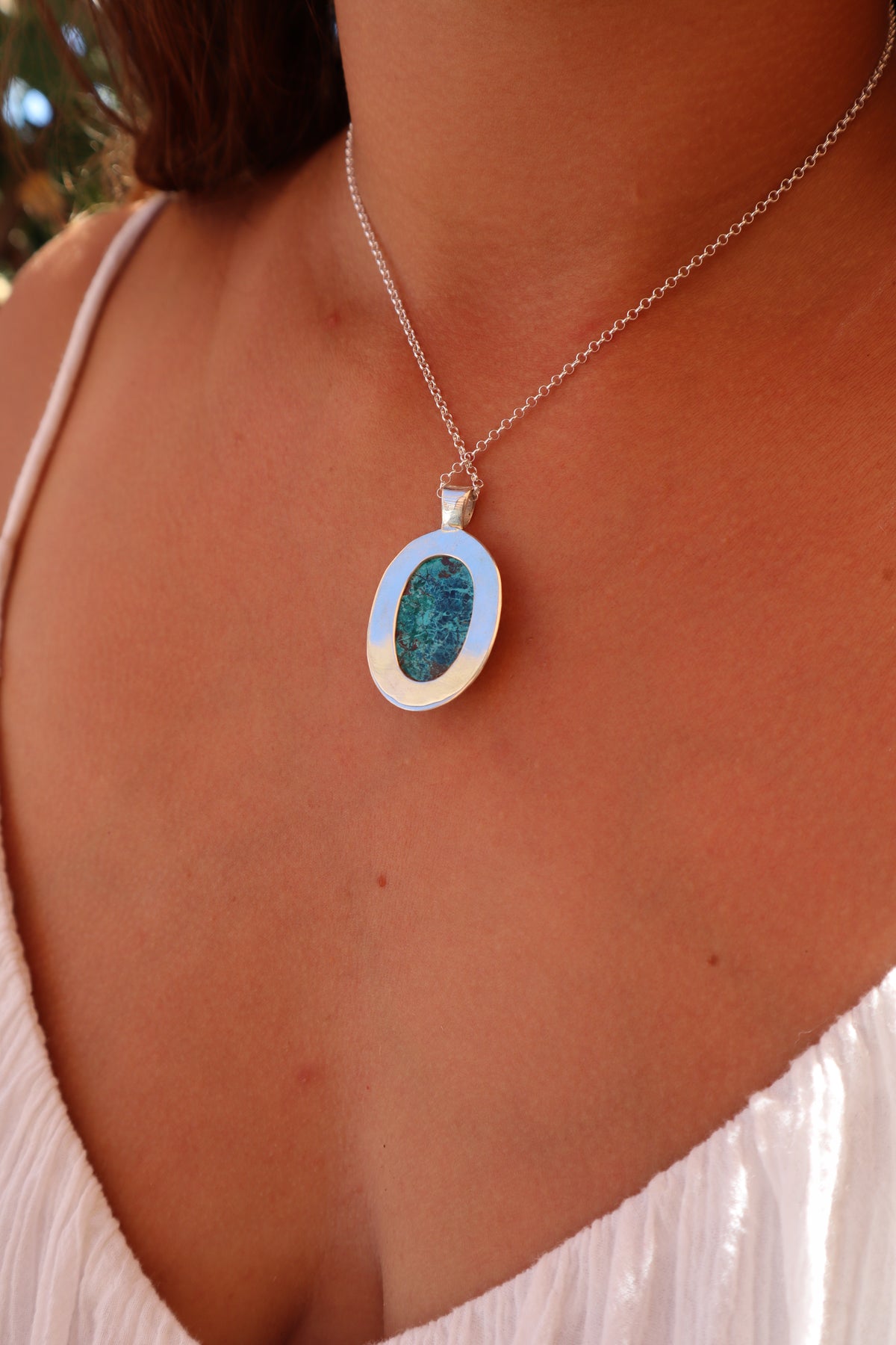Shattuckite Mirror Pendant