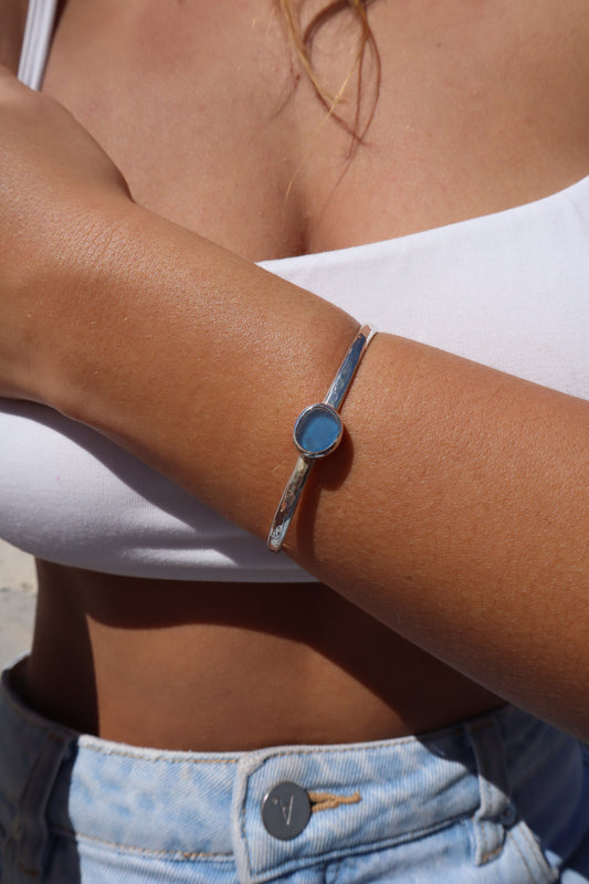 Dark Blue Sea Glass Wanderer Cuff