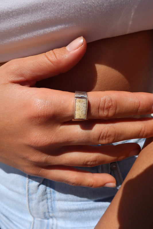 Hammered Coral Ring SIZE R - 8 3/4
