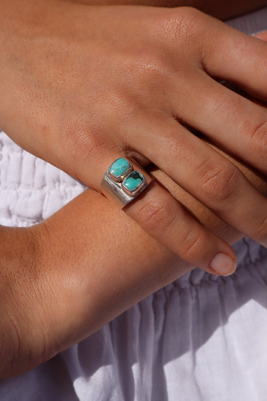 Chunky Double Turquoise Ring SIZE L 1/2 - 6