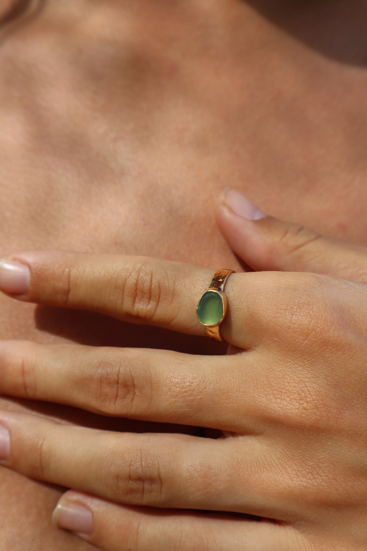 Green Sea Glass Ring SIZE 8