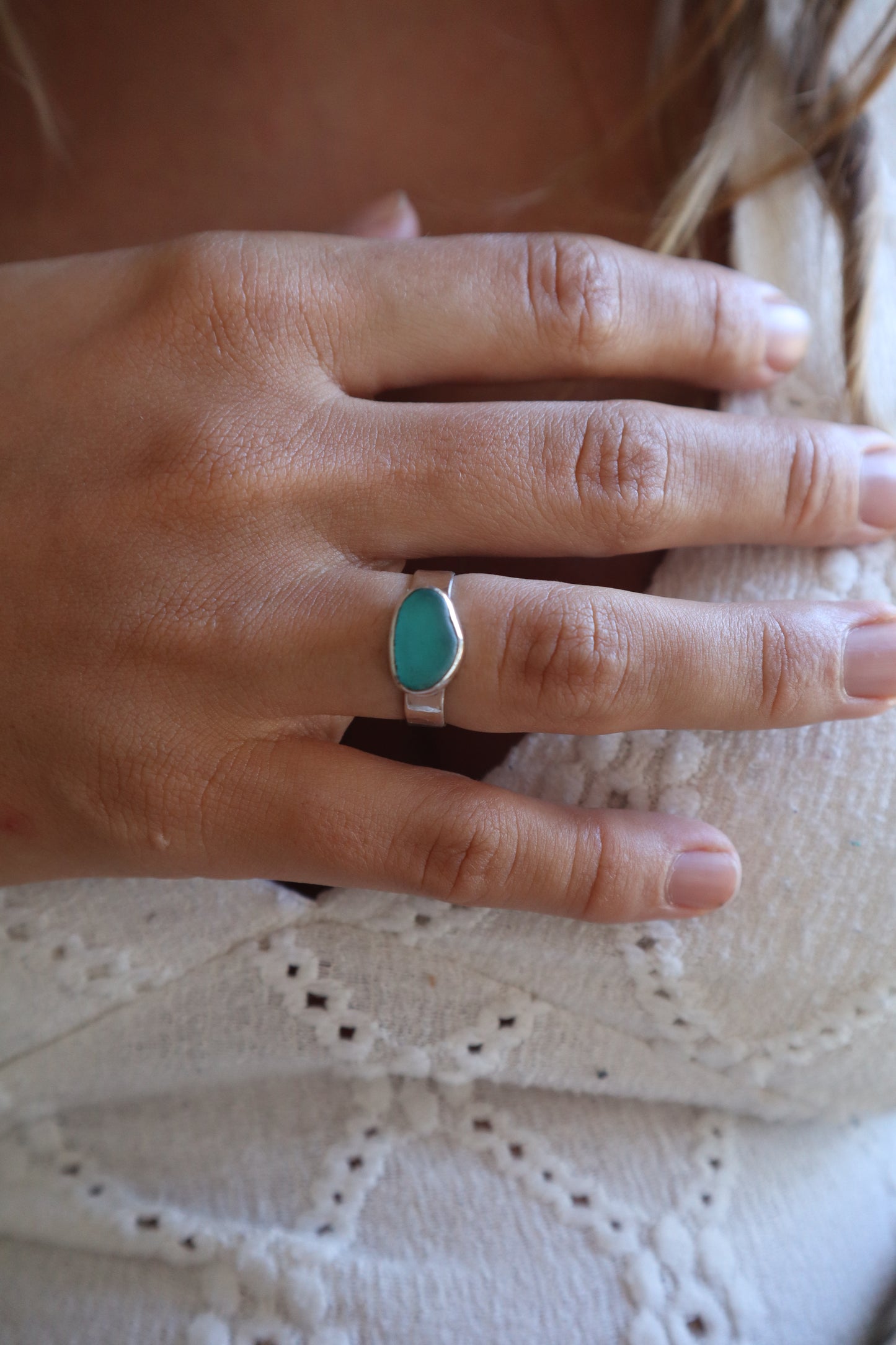 Textured Sea Glass Ring SIZE O - 7 1/4