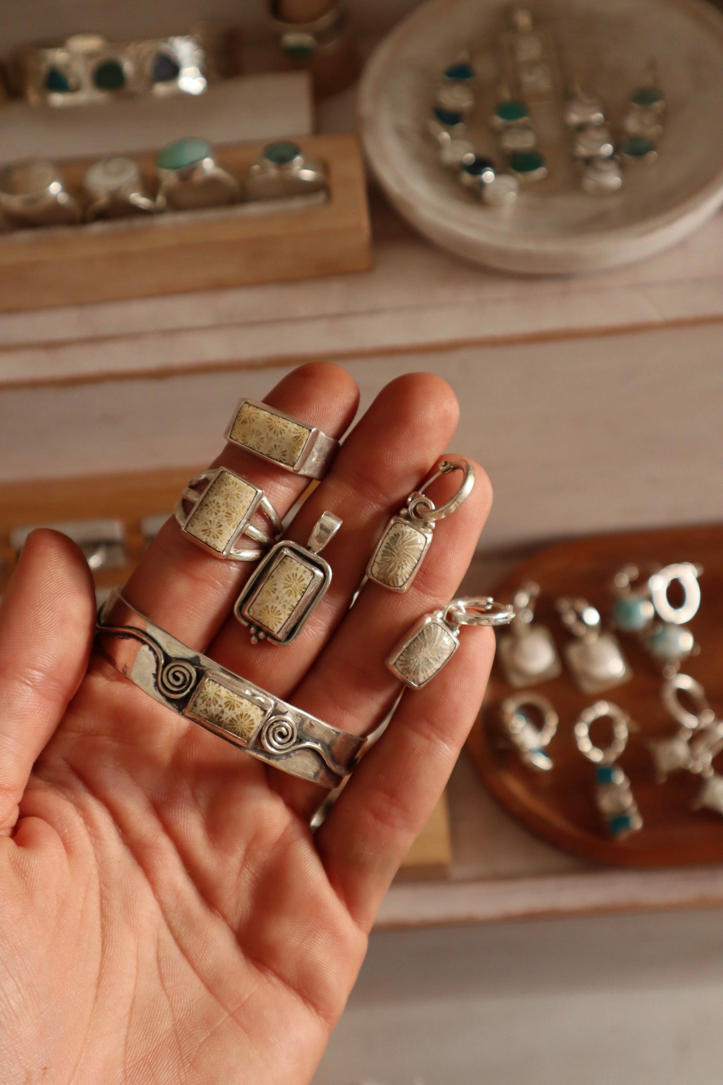 Fossilised Coral Hoops