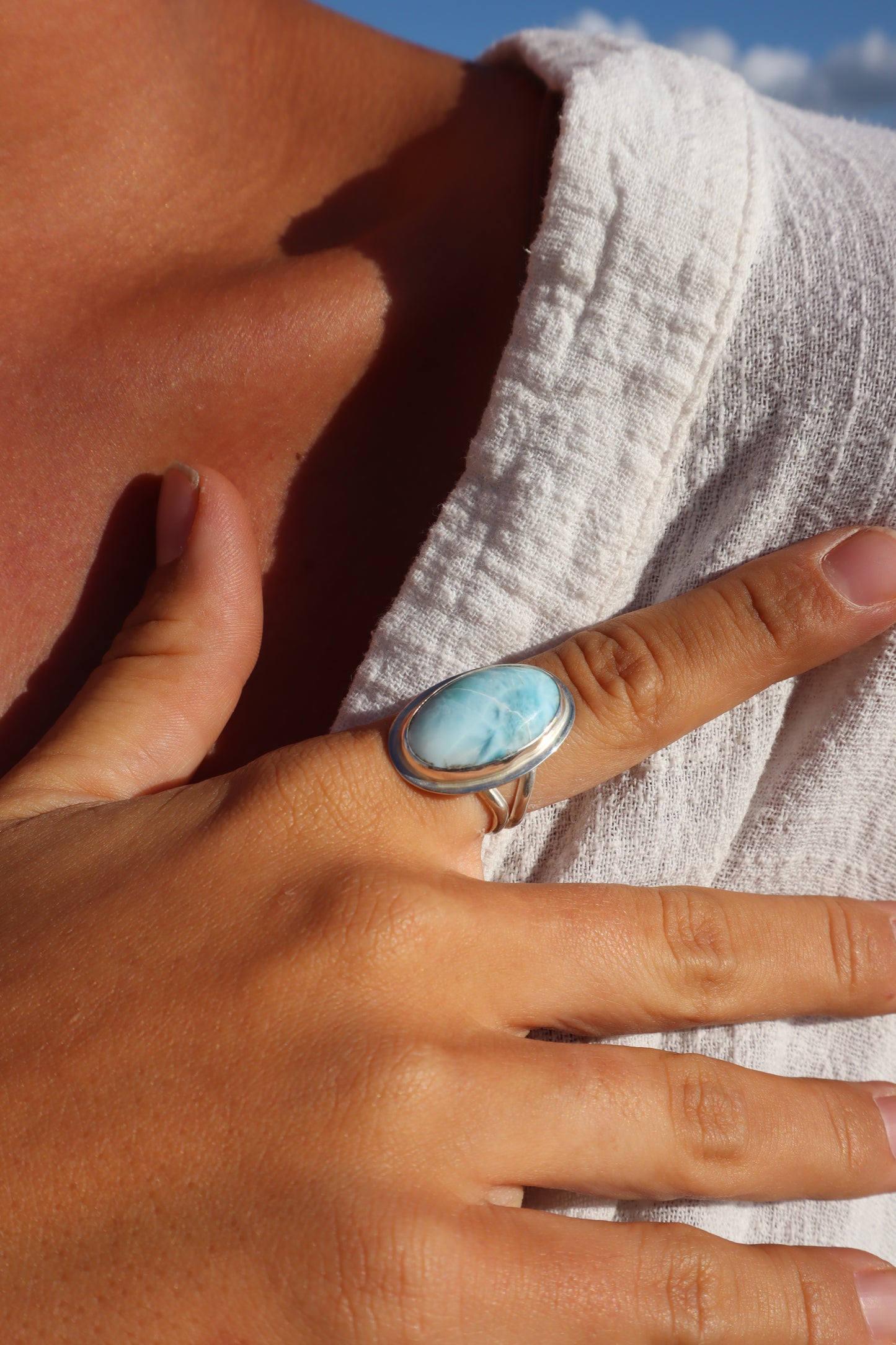 Chunky Larimar Ring SIZE Q 1/2 - 8 1/4