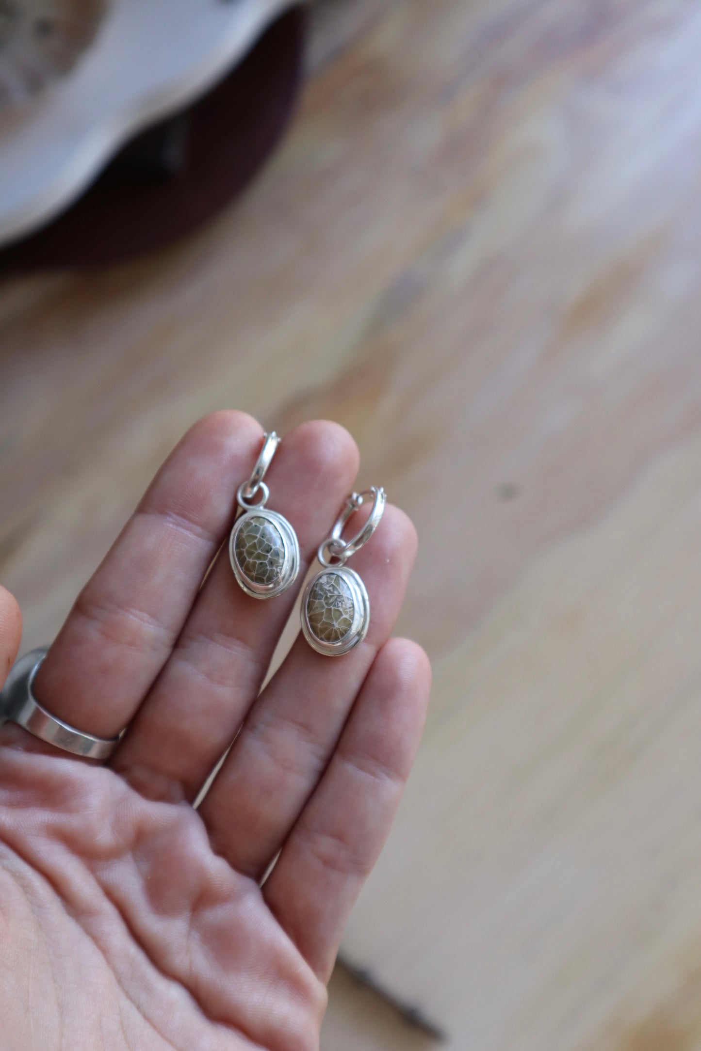 Fossilised Coral Hoops