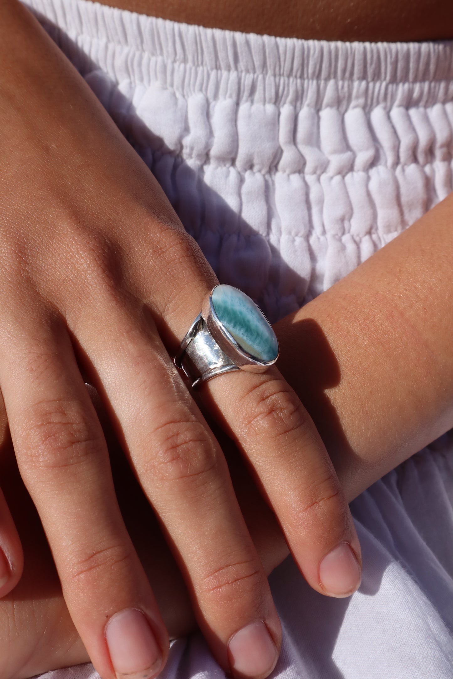 Chunky Larimar Ring SIZE P 1/2 - 8