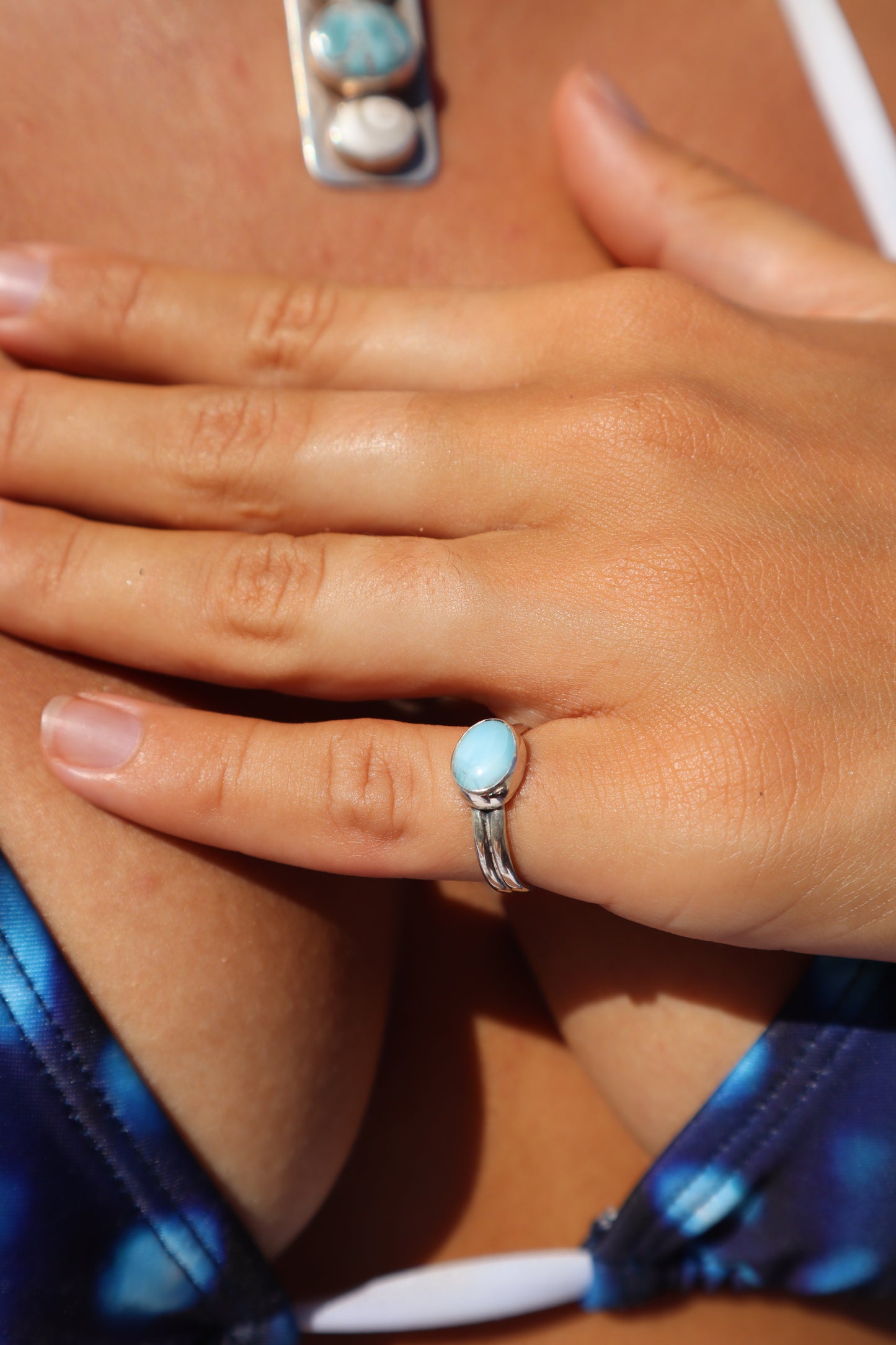 Dainty Larimar Ring SIZE J - 4 3/4
