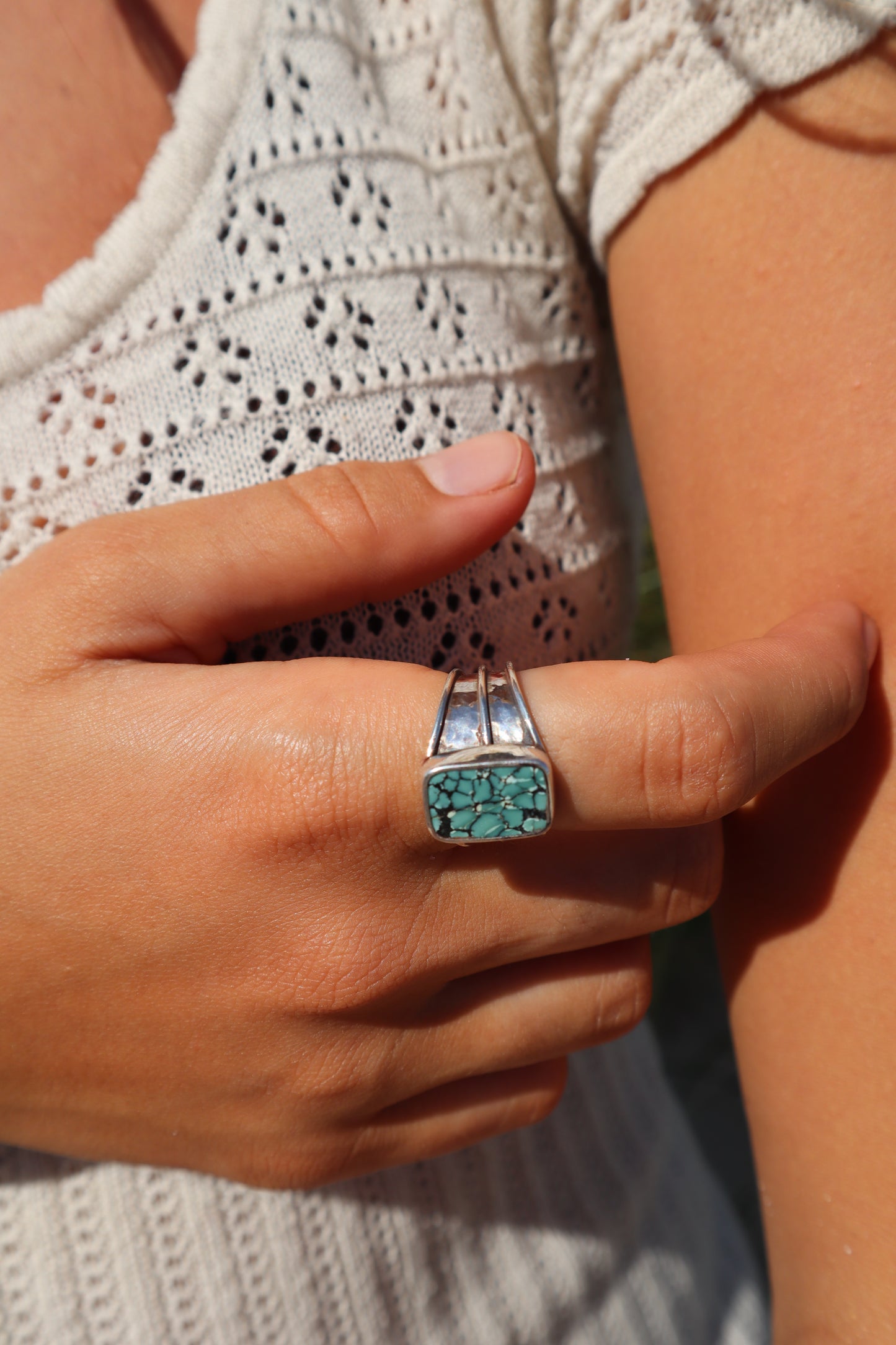 Chunky Turquoise Ring SIZE S - 9 1/4