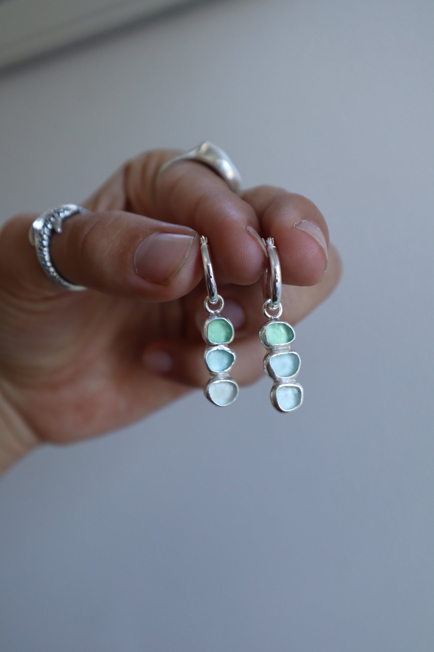 Triple Seaglass Hoops