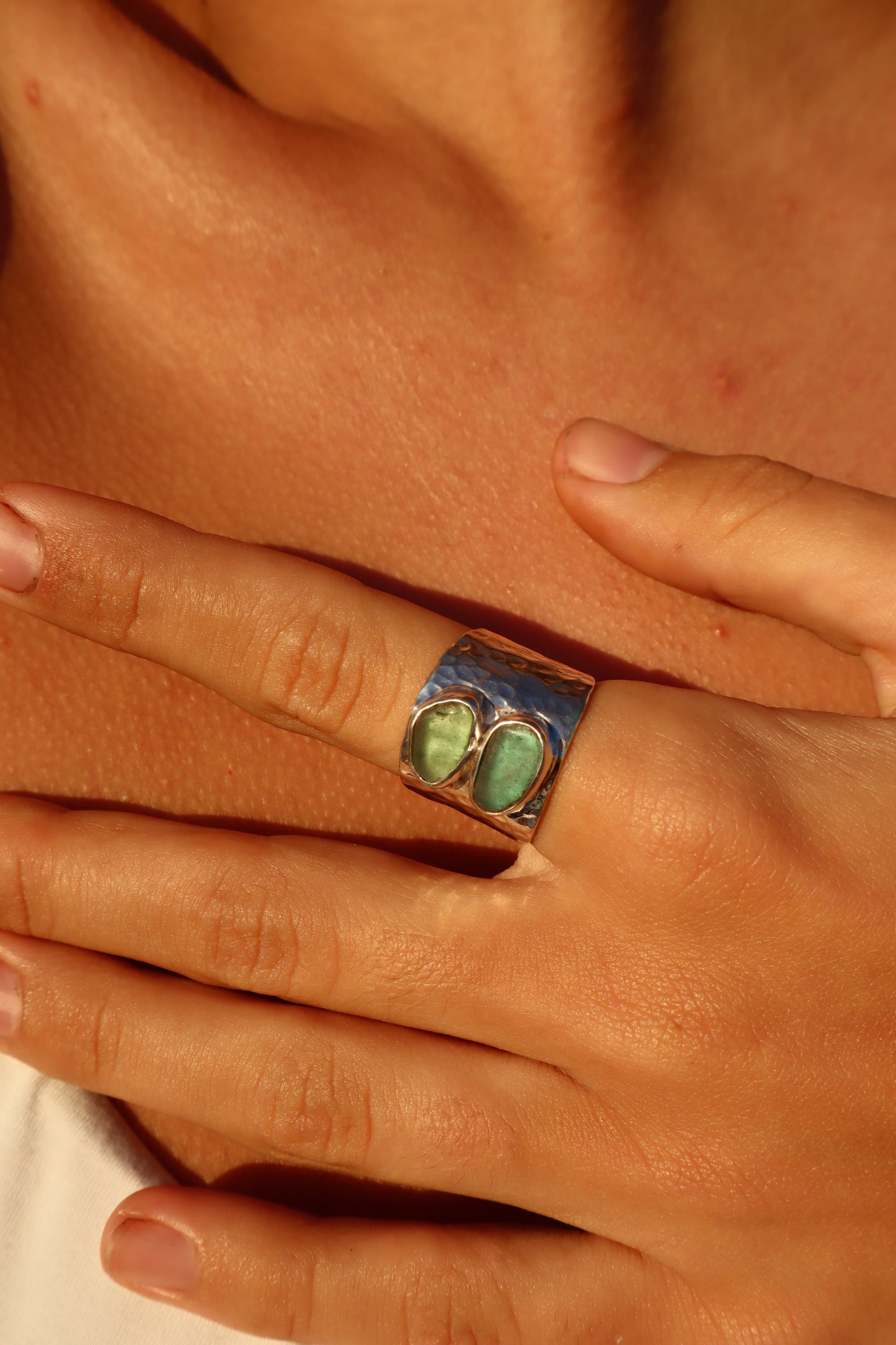 Double Sea Glass Ring SIZE P 1/2 - 8