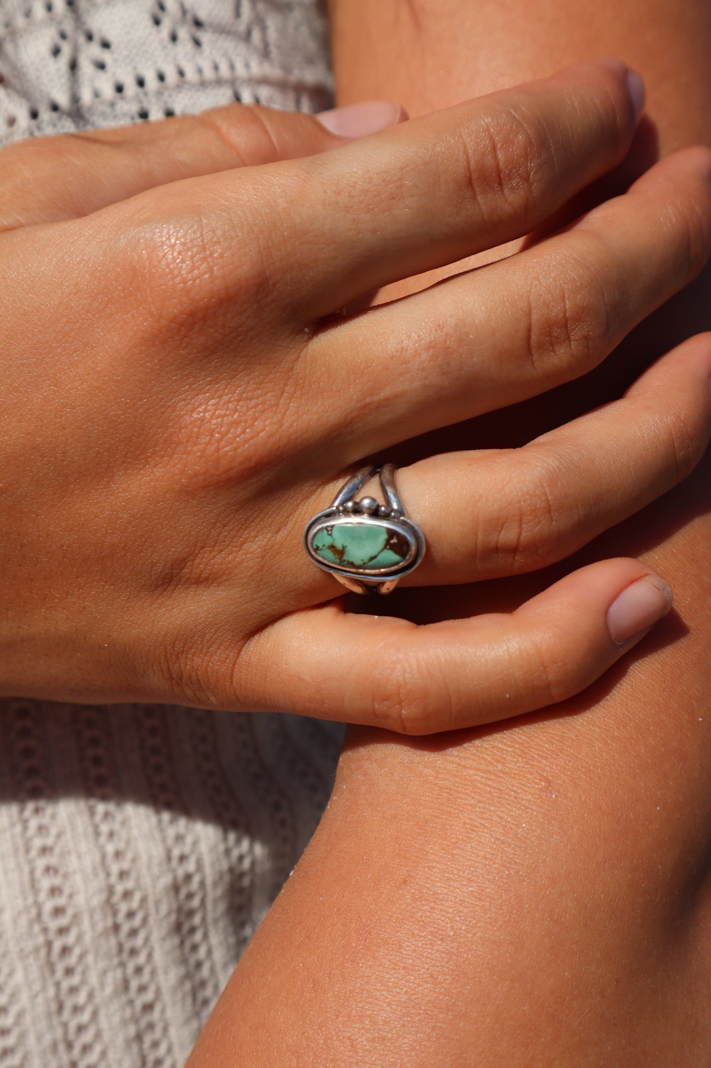 Green Turquoise Ring SIZE N - 6 3/4