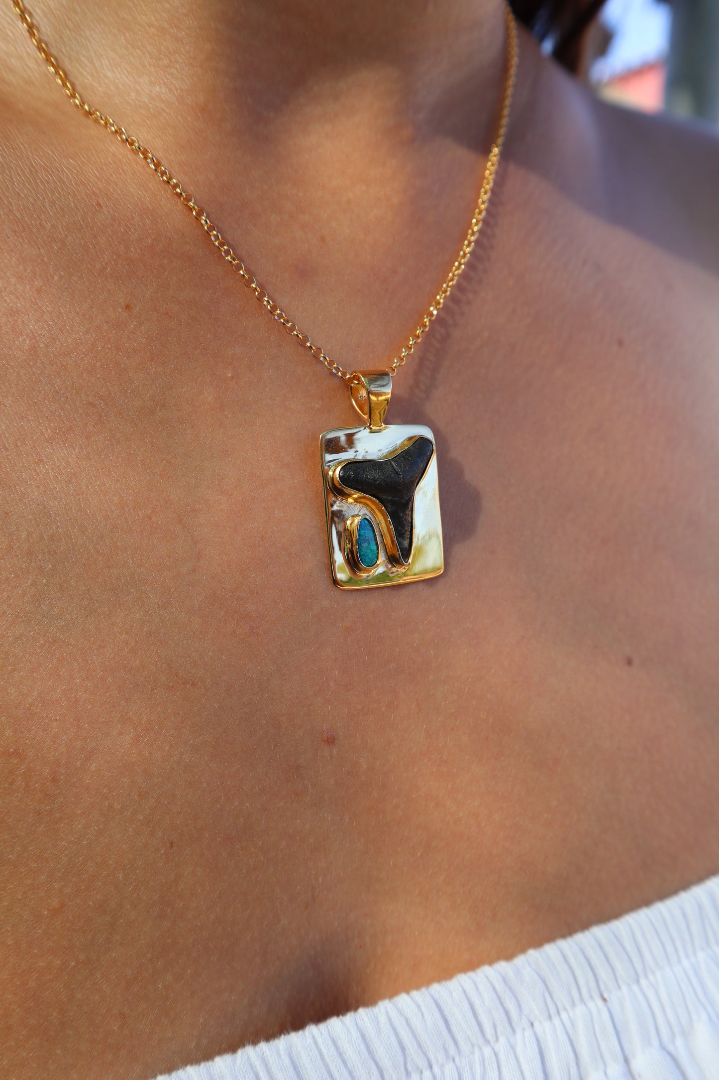 Shark Tooth x Opal Frame Pendant