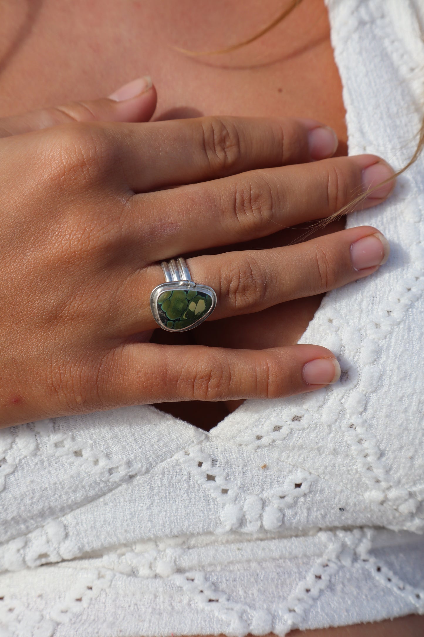 Green Turquoise Ring SIZE N - 6 3/4