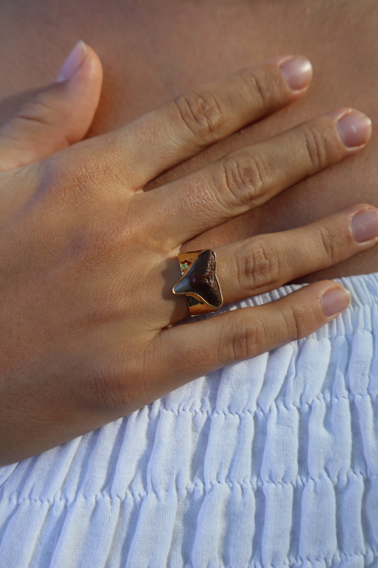 Fossilised Shark Tooth Ring SIZE 7