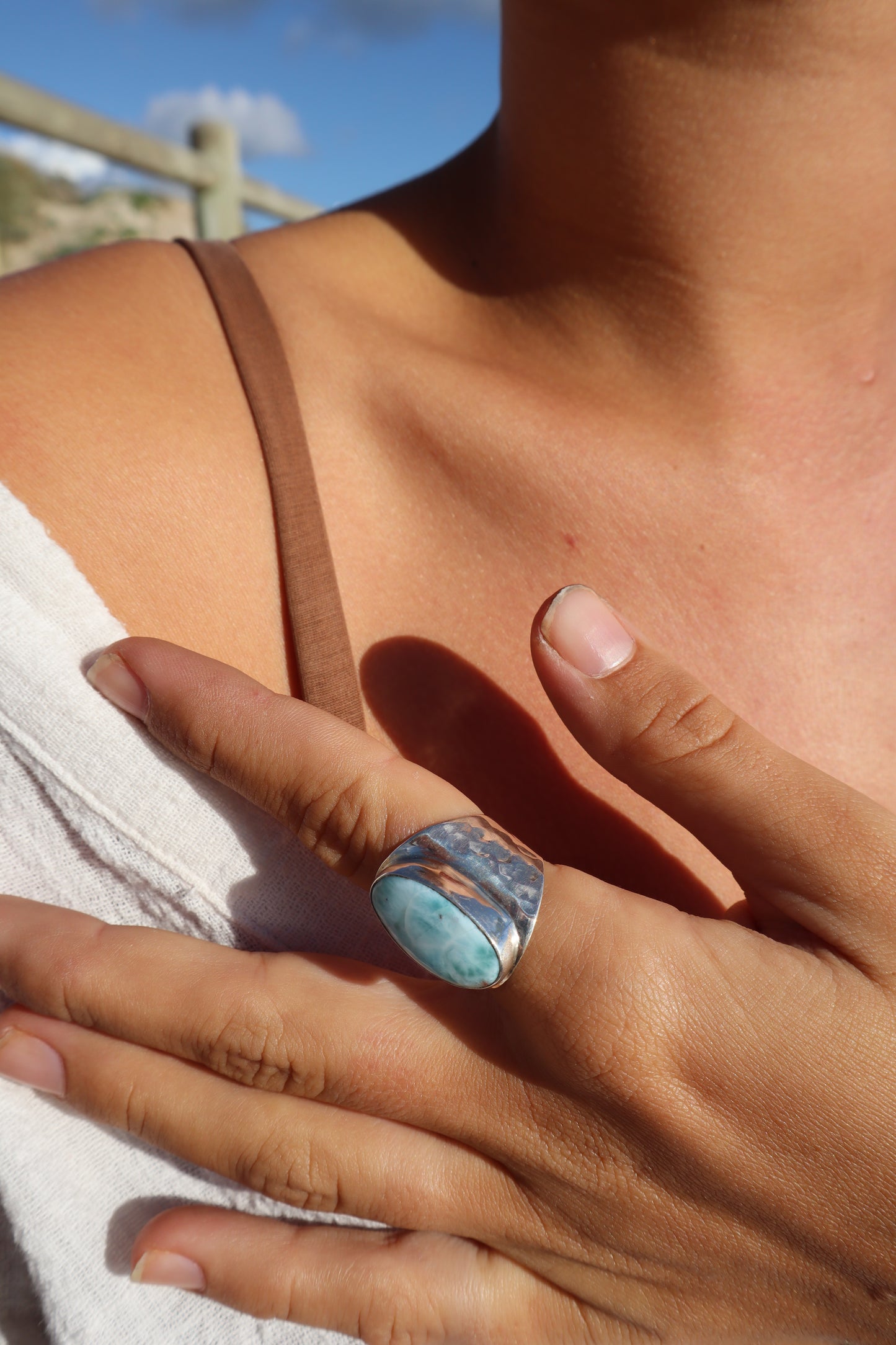 Chunky Larimar Signet Ring SIZE P 1/2 - 8