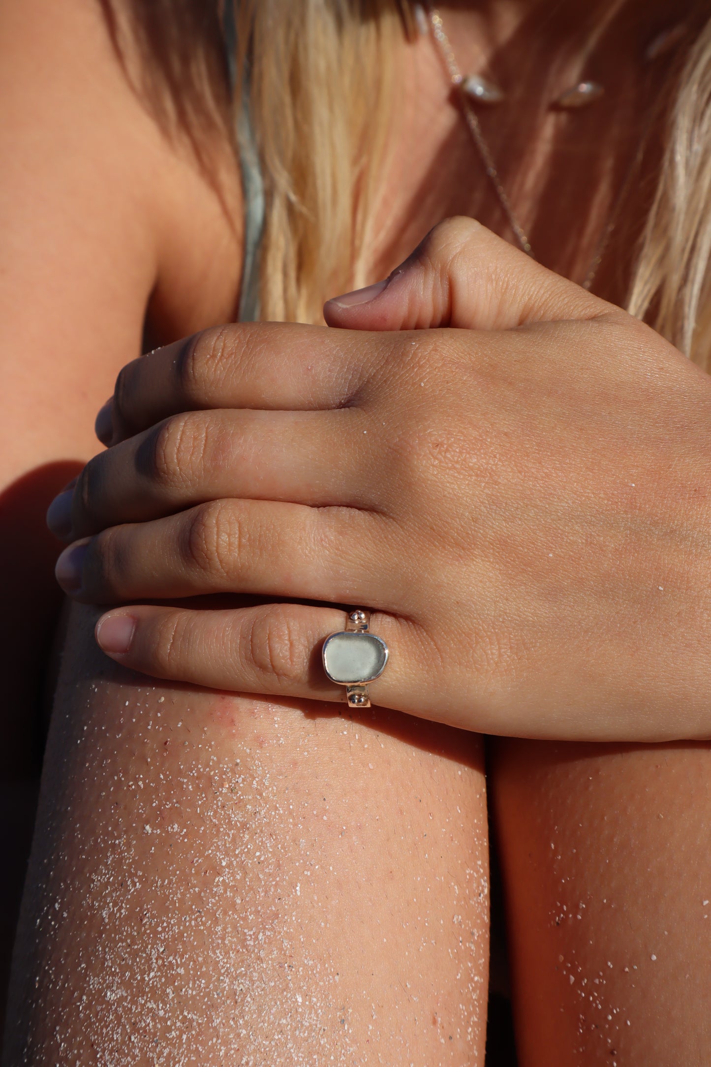 Blue Sea Glass Ring SIZE J 1/2 - 5