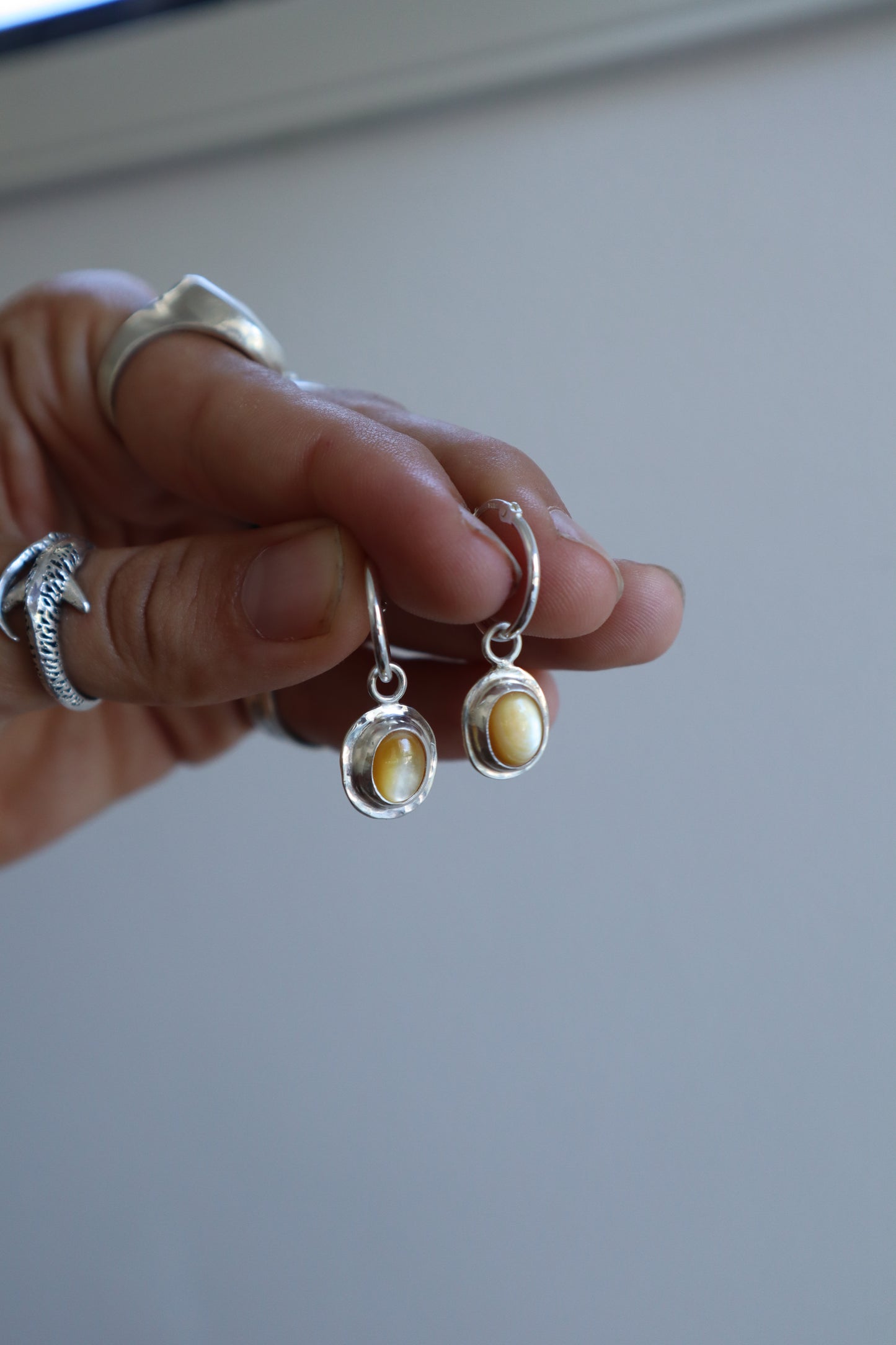 Yellow Mother of Pearl Hoops