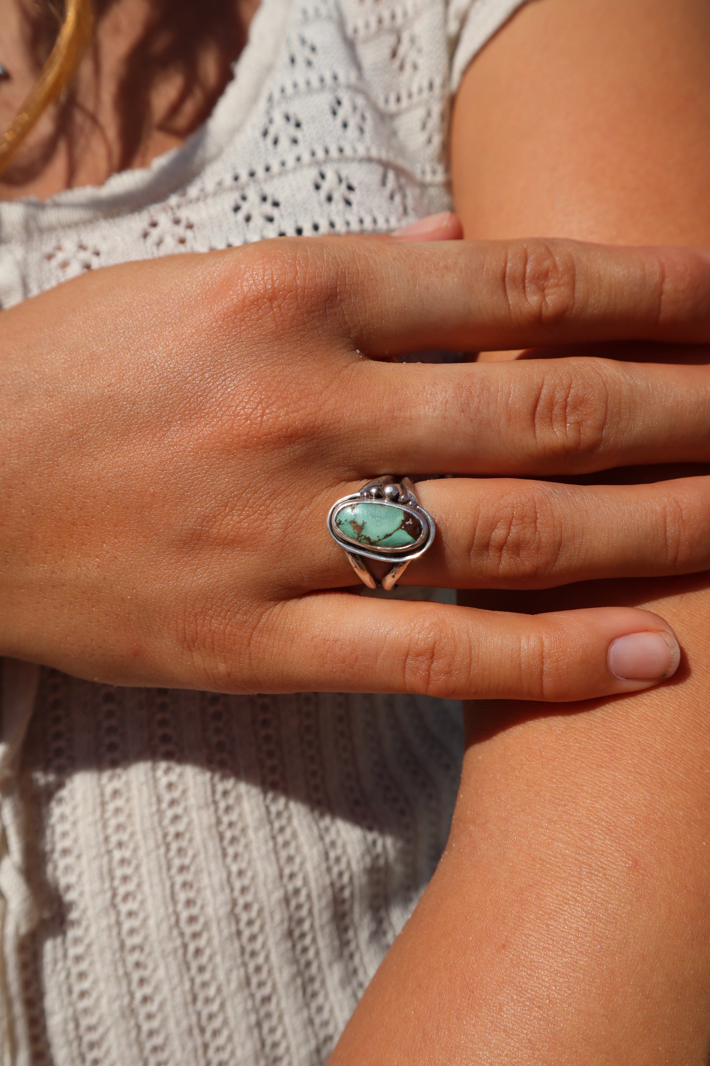 Green Turquoise Ring SIZE N - 6 3/4