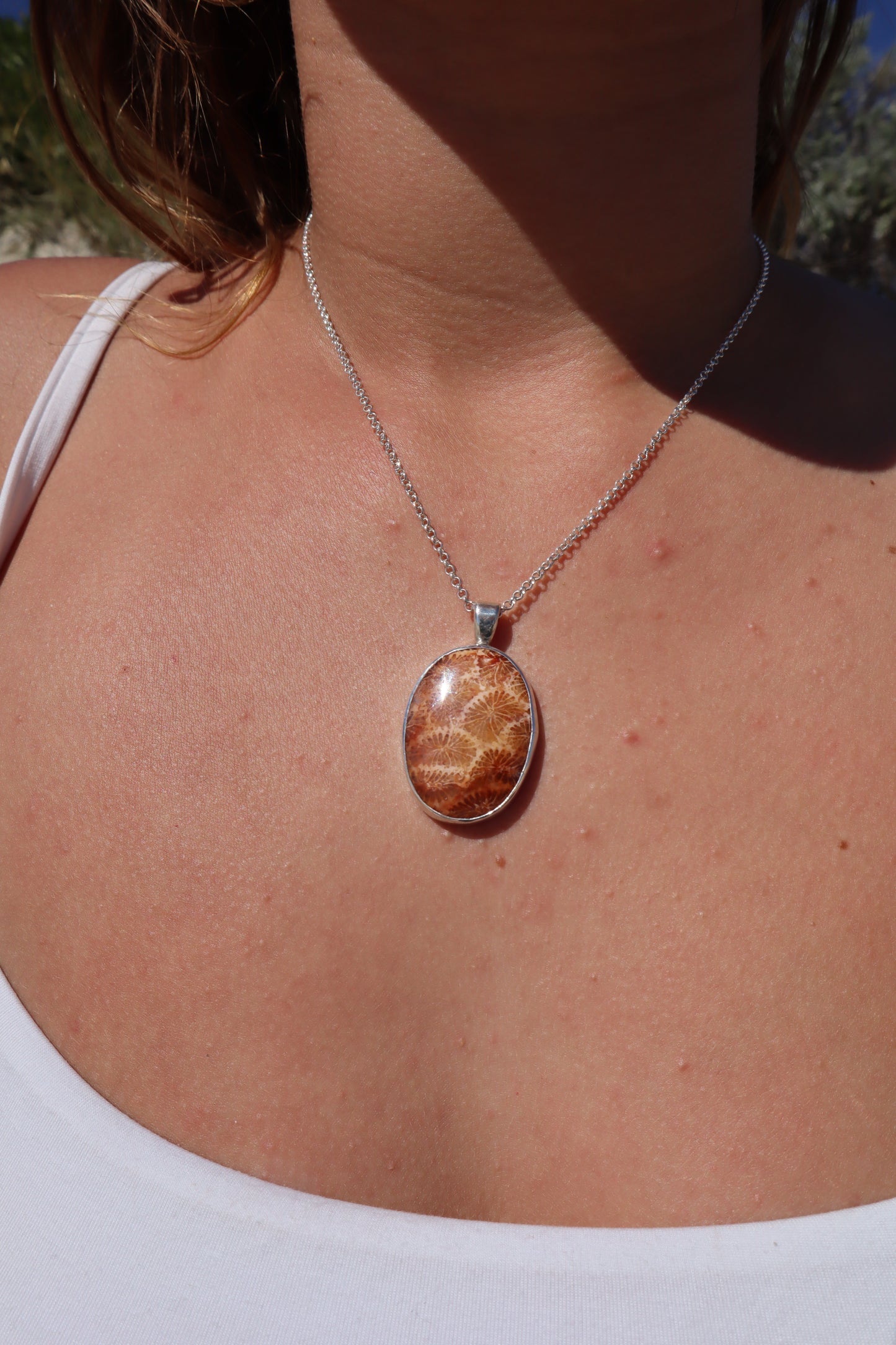 Orange Fossilised Coral Pendant