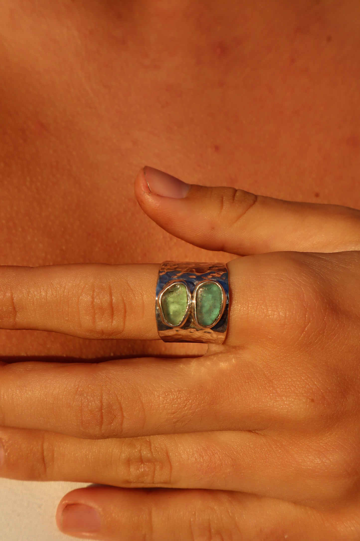 Double Sea Glass Ring SIZE P 1/2 - 8
