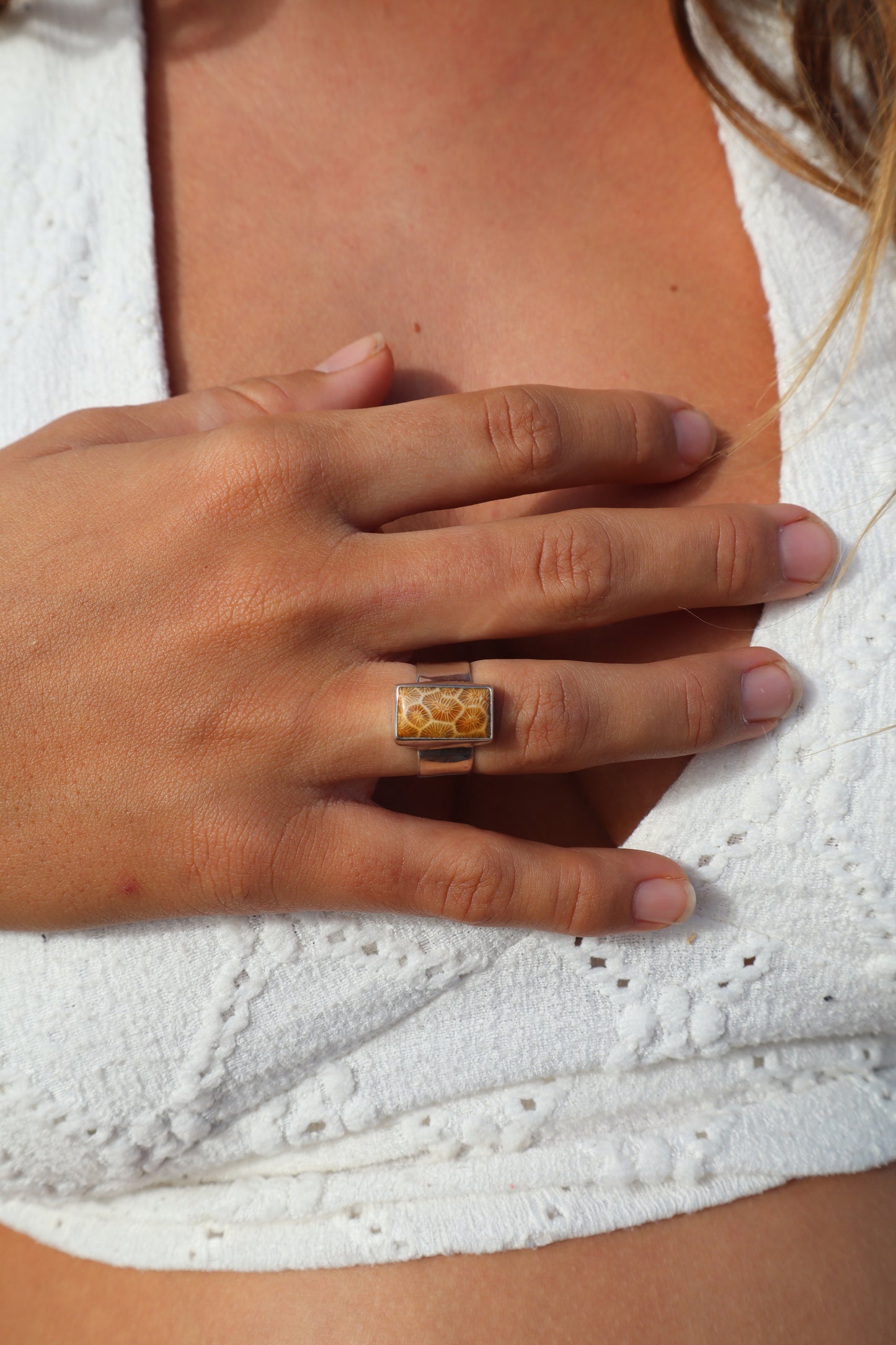 Fossilised Coral Ring SIZE M 1/2 - 6 1/2