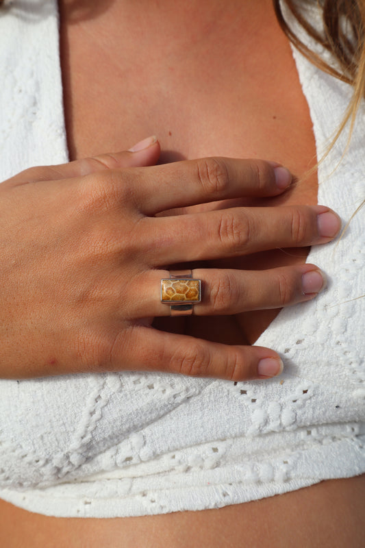 Fossilised Coral Ring SIZE M 1/2 - 6 1/2