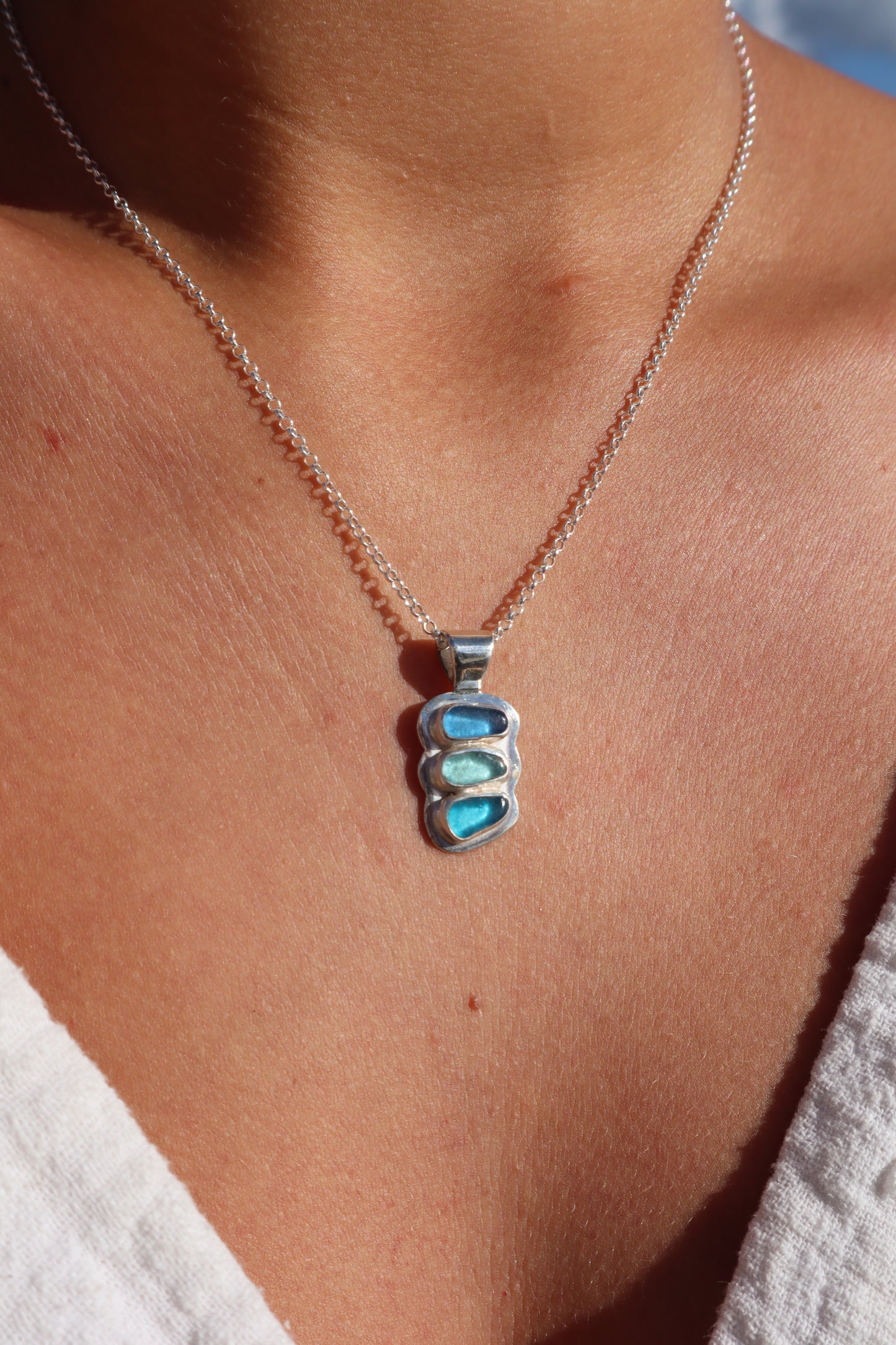 Triple Seaglass Frame Pendant